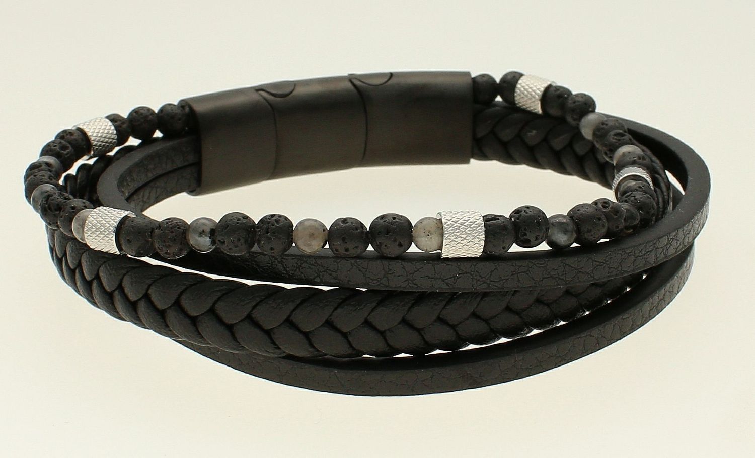 Bransoletka męska skórzana plecionka z koralikami DIA-BRA-S1164658-STAL. Męska bransoletka skórzana. Bransoletka skórzana z koralikami. Bransoletka męska idealna na prezent..jpg