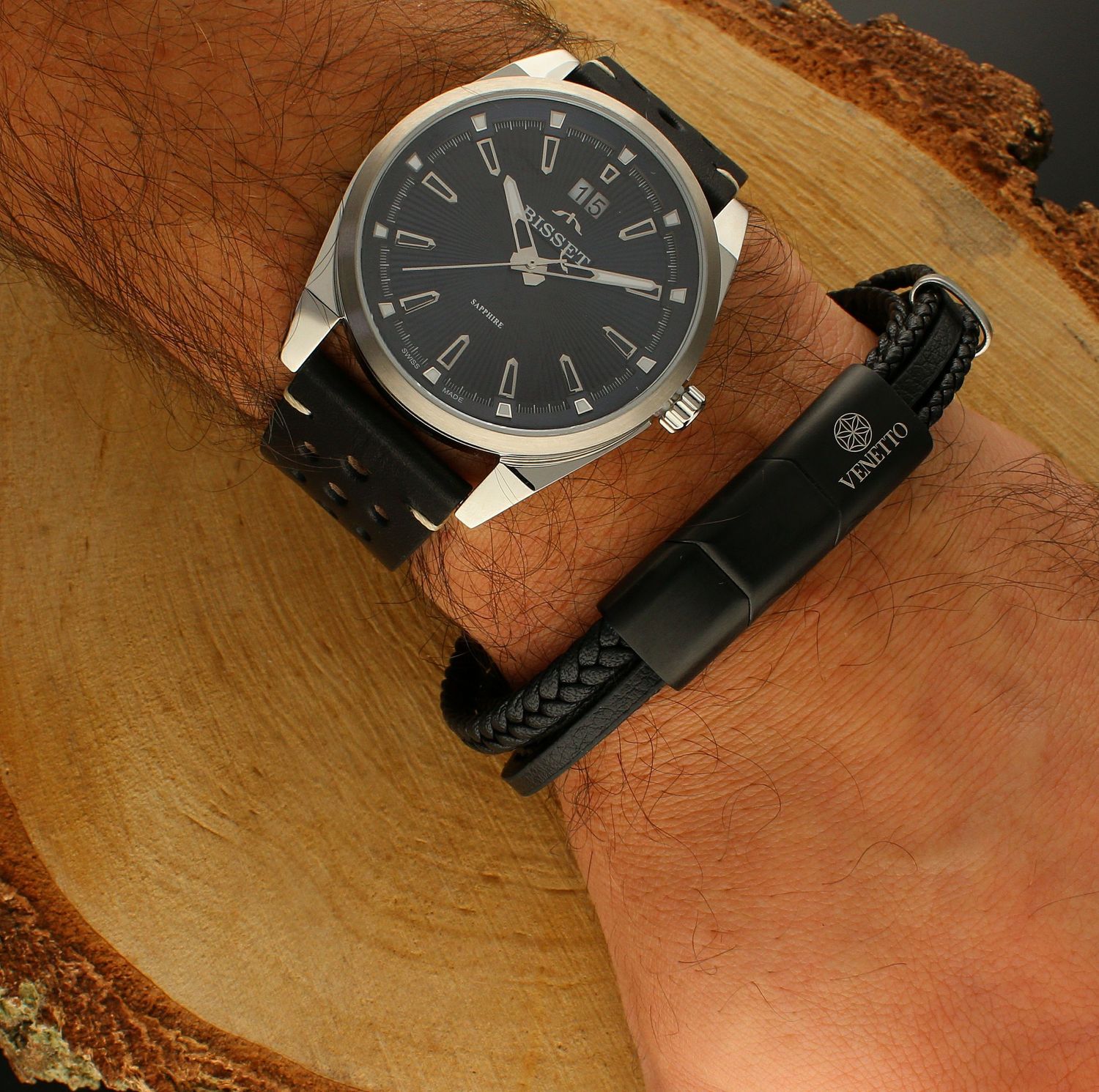 Bransoletka męska skórzana plecionka Stalowe dodatki S1194254 Grawer gratis DIA-BRA-S1194254-STAL.jpg