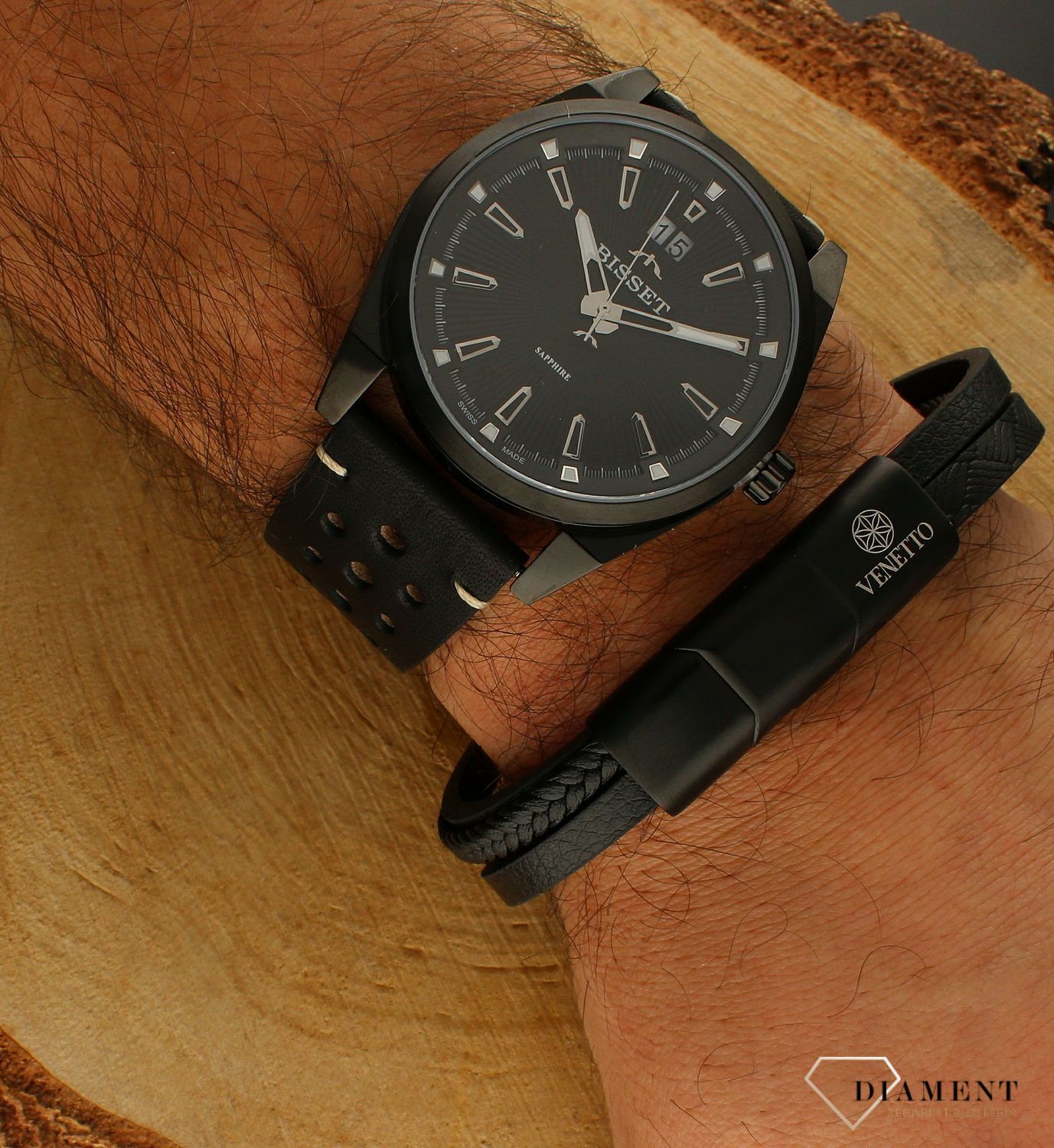 Bransoletka męska skórzana czarna plecionka Grawer gratis DIA-BRA-S1273952-STAL.jpg