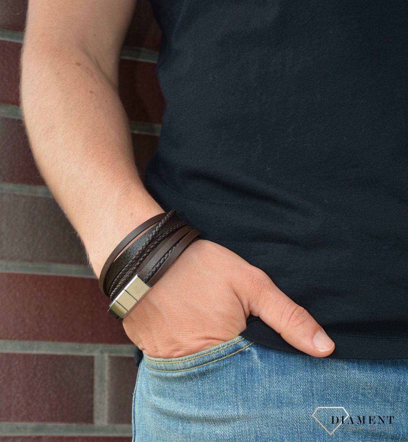 Skórzana bransoletka męska brązowa DIA-BRA-S1293446-STALd.jpg