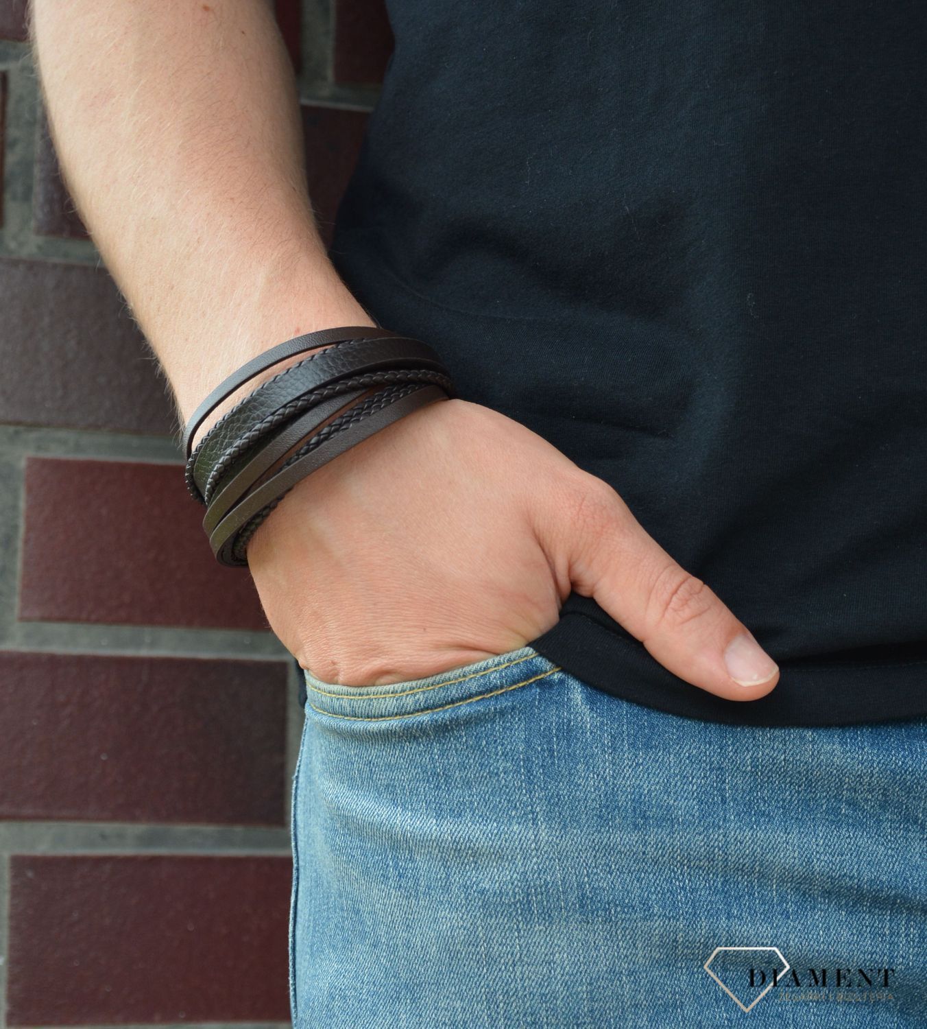 Skórzana bransoletka męska brązowa DIA-BRA-S1293446-STALd.jpg