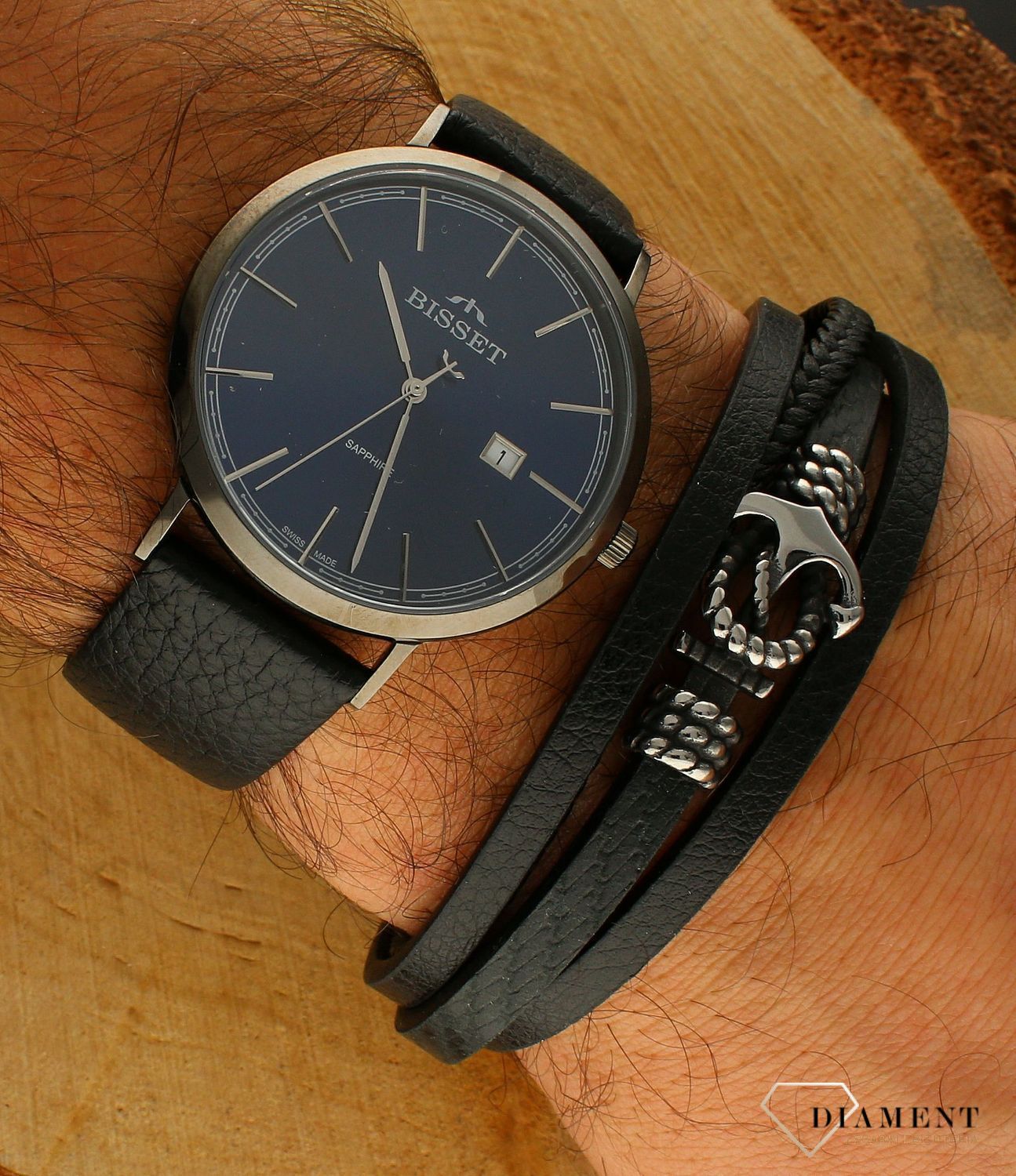 Bransoletka męska skórzana plecionka Kotwica Grawer Gratis DIA-BRA-S1294254-STAL. Męska bransoletka skórzana.jpg