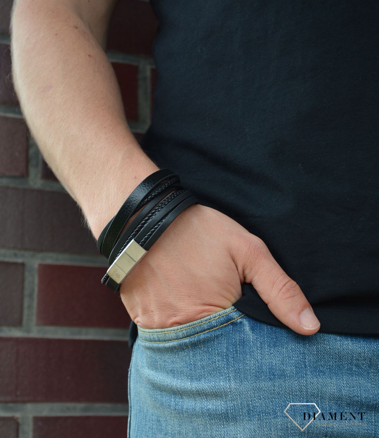 Skórzana bransoletka męska czarna DIA-BRA-S1303446-STALd.jpg