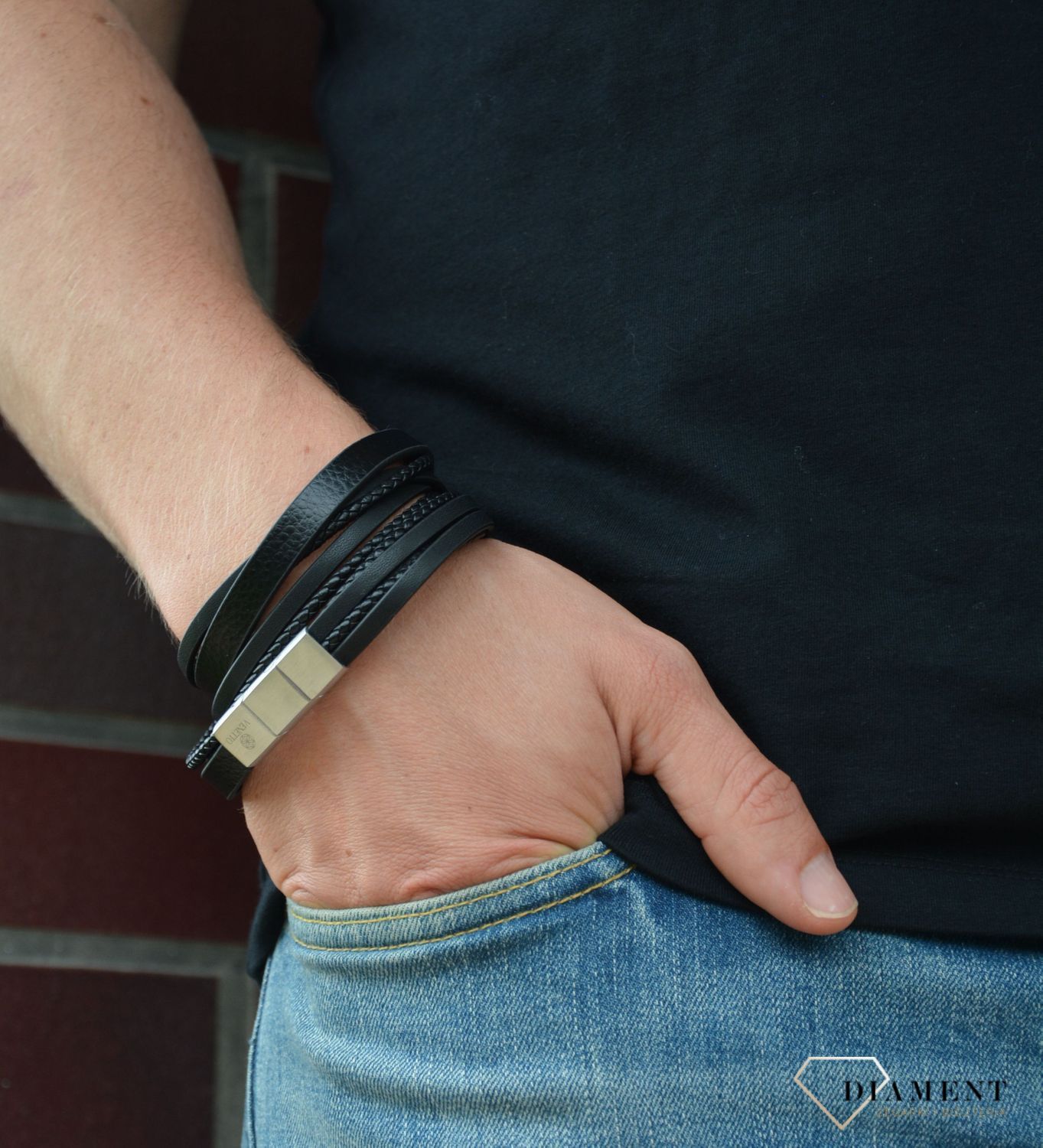Skórzana bransoletka męska czarna DIA-BRA-S1303446-STALd.jpg