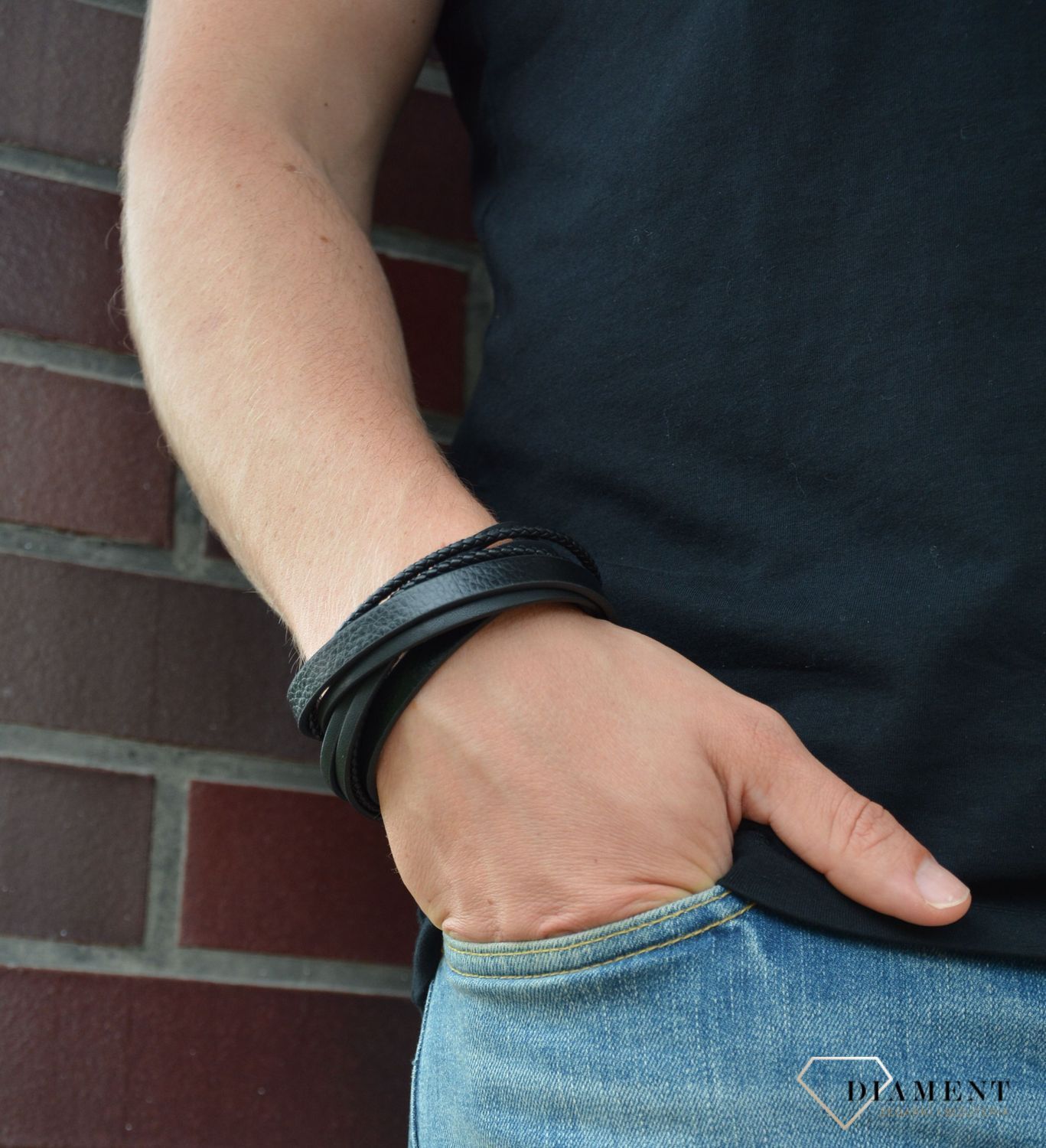Skórzana bransoletka męska czarna DIA-BRA-S1303446-STALd.jpg