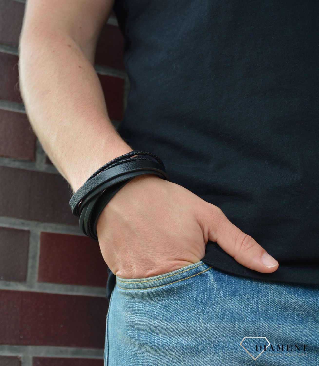 Skórzana bransoletka męska czarna DIA-BRA-S1303446-STALd.jpg