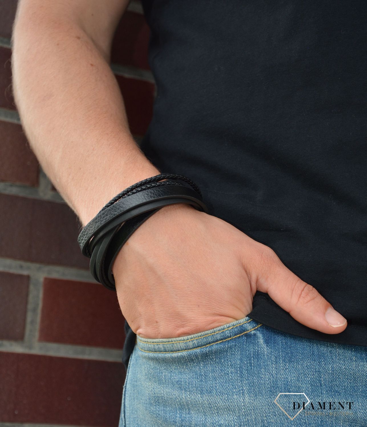 Skórzana bransoletka męska czarna DIA-BRA-S1303446-STALd.jpg