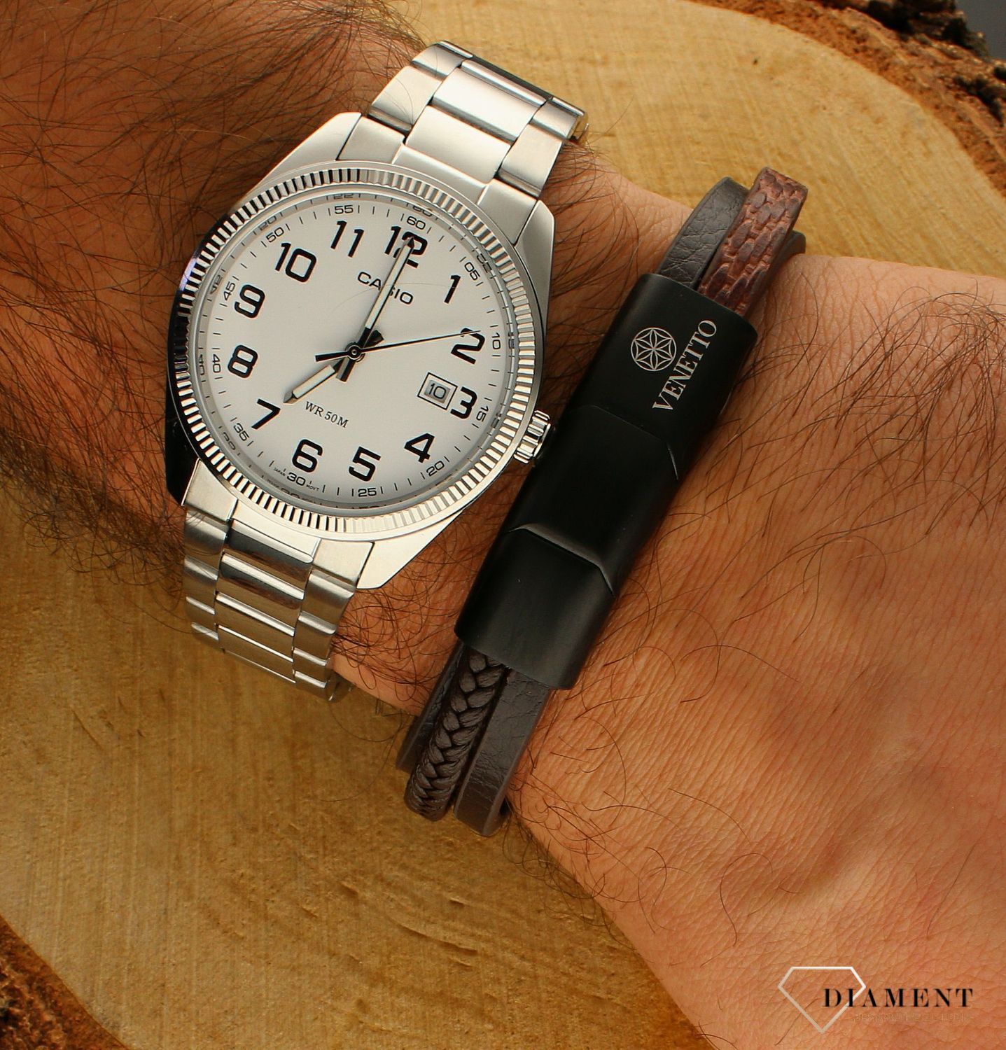 Bransoletka męska skórzana plecionka brązowa Stalowe dodatki Grawer Gratis DIA-BRA-S1304254-STAL..jpg