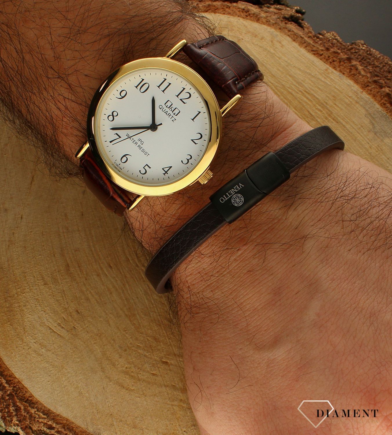 Bransoletka męska skórzana brązowa z blaszką Grawer gratis DIA-BRA-S1413446-STAL..jpg