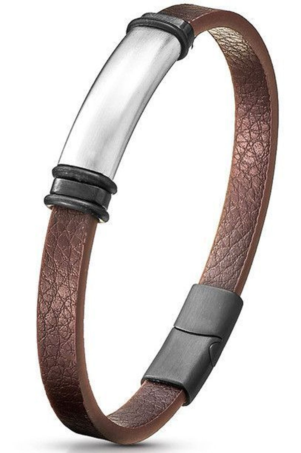 Bransoletka męska skórzana brązowa z blaszką Grawer gratis DIA-BRA-S1413446-STAL..jpg