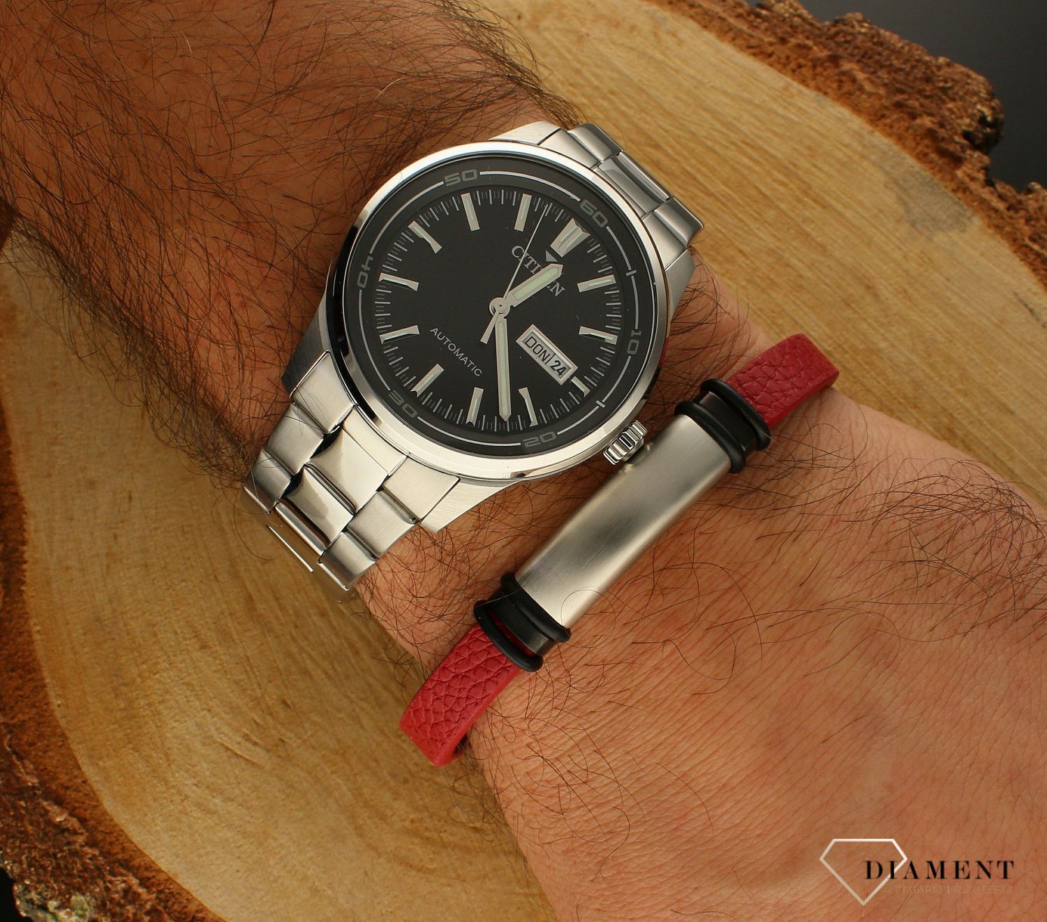 Bransoletka męska skórzana z blaszką do graweru czerwona DIA-BRA-S1423446-STAL (2).jpg