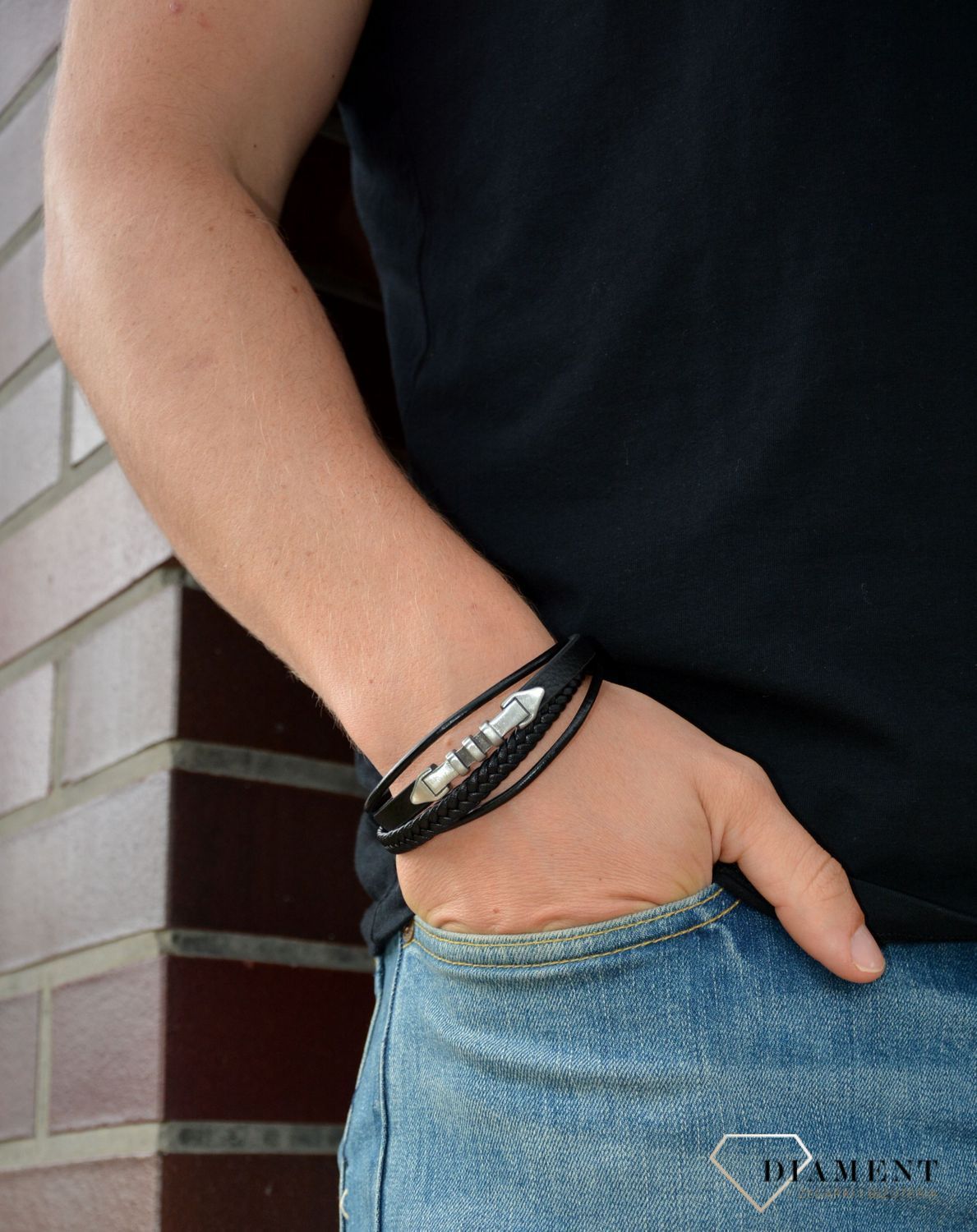 Bransoletka męska 'Skóra zaplątana w strzałach' DIA-BRA-S1433952-STAL.jpg