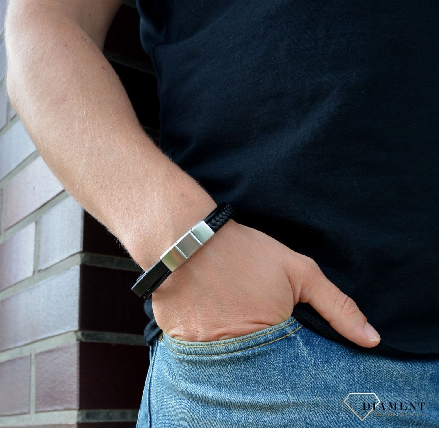 Bransoletka męska 'Skóra zaplątana w strzałach' DIA-BRA-S1433952-STAL.jpg