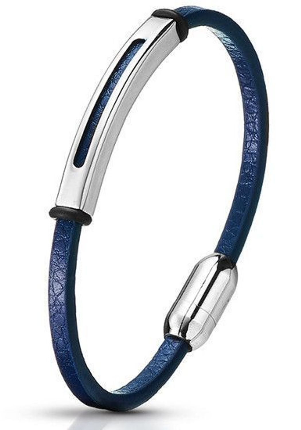 Bransoletka damska skórzana granatowa z elementem stalowym Grawer gratis DIA-BRA-S1463244-STAL.jpg