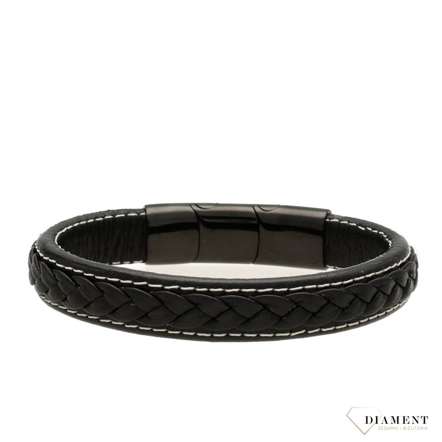 Bransoletka męska skórzana Czarna plecionka DIA-BRA-S1554153-STAL.jpg