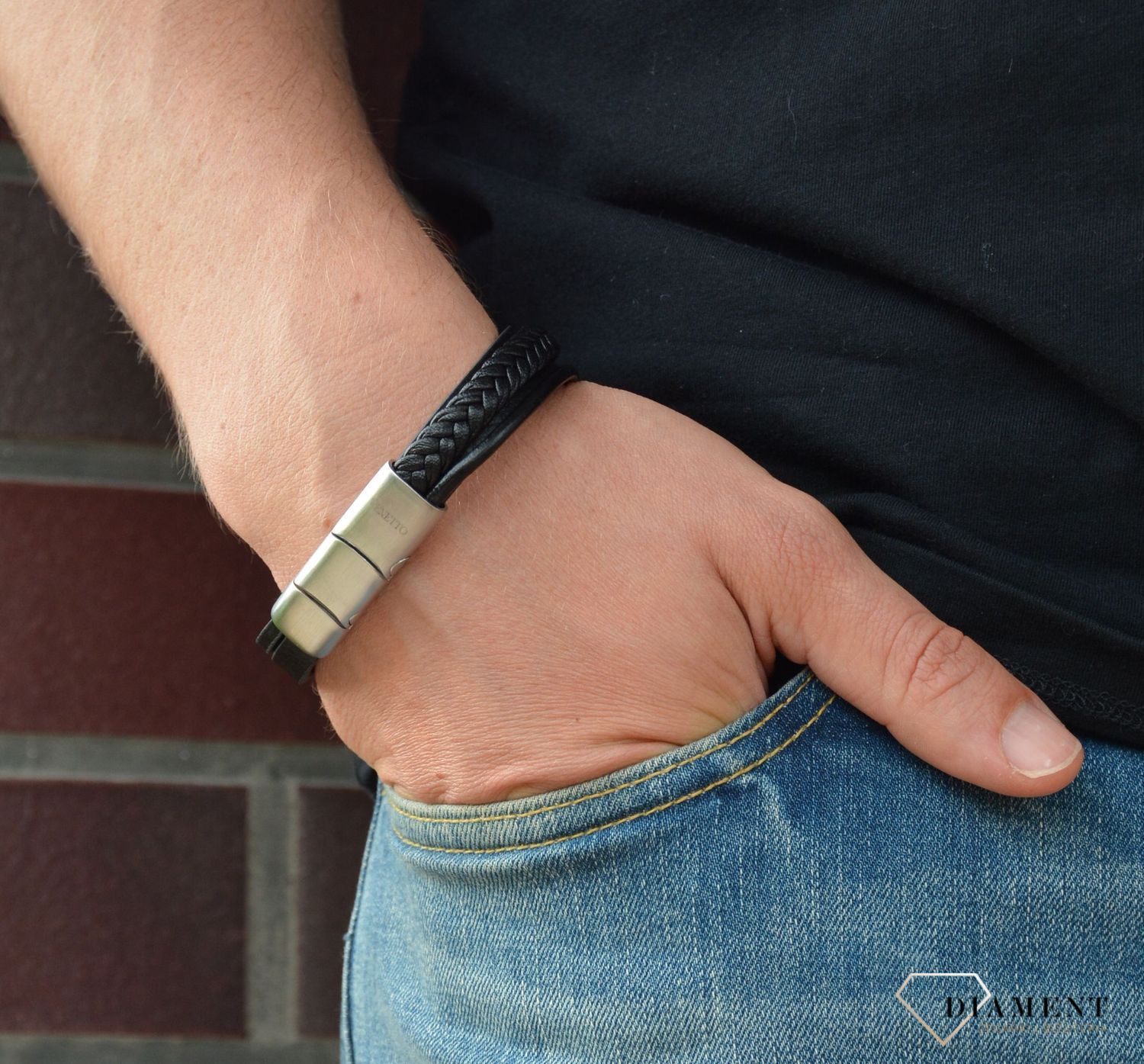 Bransoletka męska 'Skóra zaplątana w krzyżu' DIA-BRA-S1703446-STAL.jpg