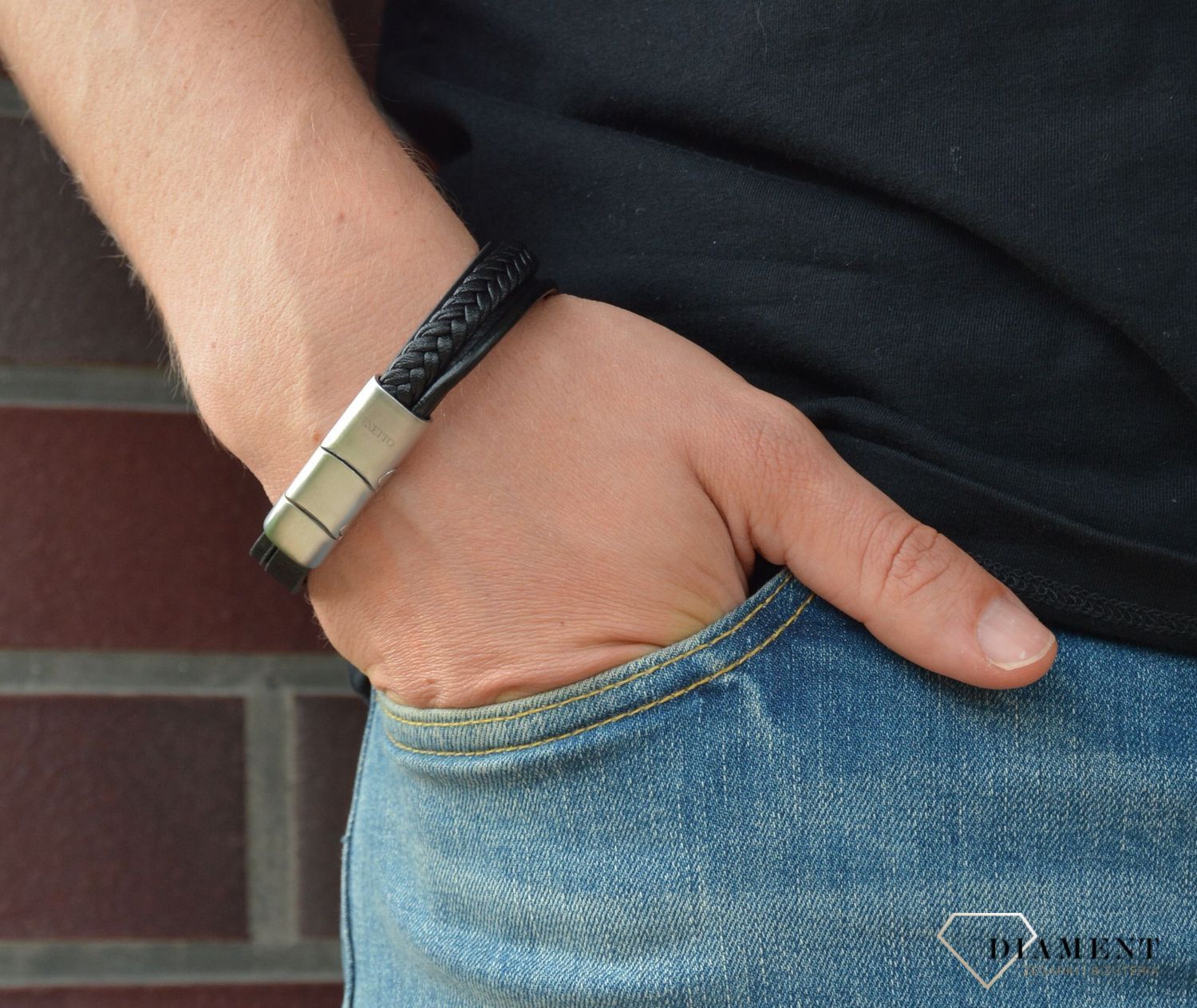 Bransoletka męska 'Skóra zaplątana w krzyżu' DIA-BRA-S1703446-STAL.jpg