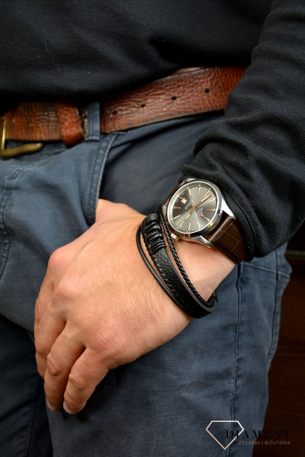 Bransoletka męska skórzana 'ozdobny element z plecionkami' DIA-BRA-S1854658-STAL.jpg