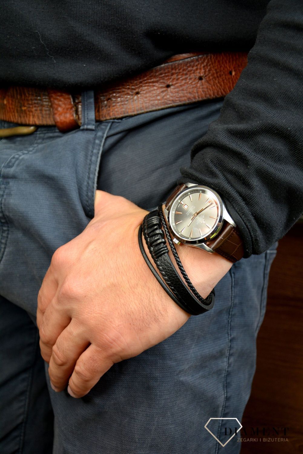 Bransoletka męska skórzana 'ozdobny element z plecionkami' DIA-BRA-S1854658-STAL.jpg