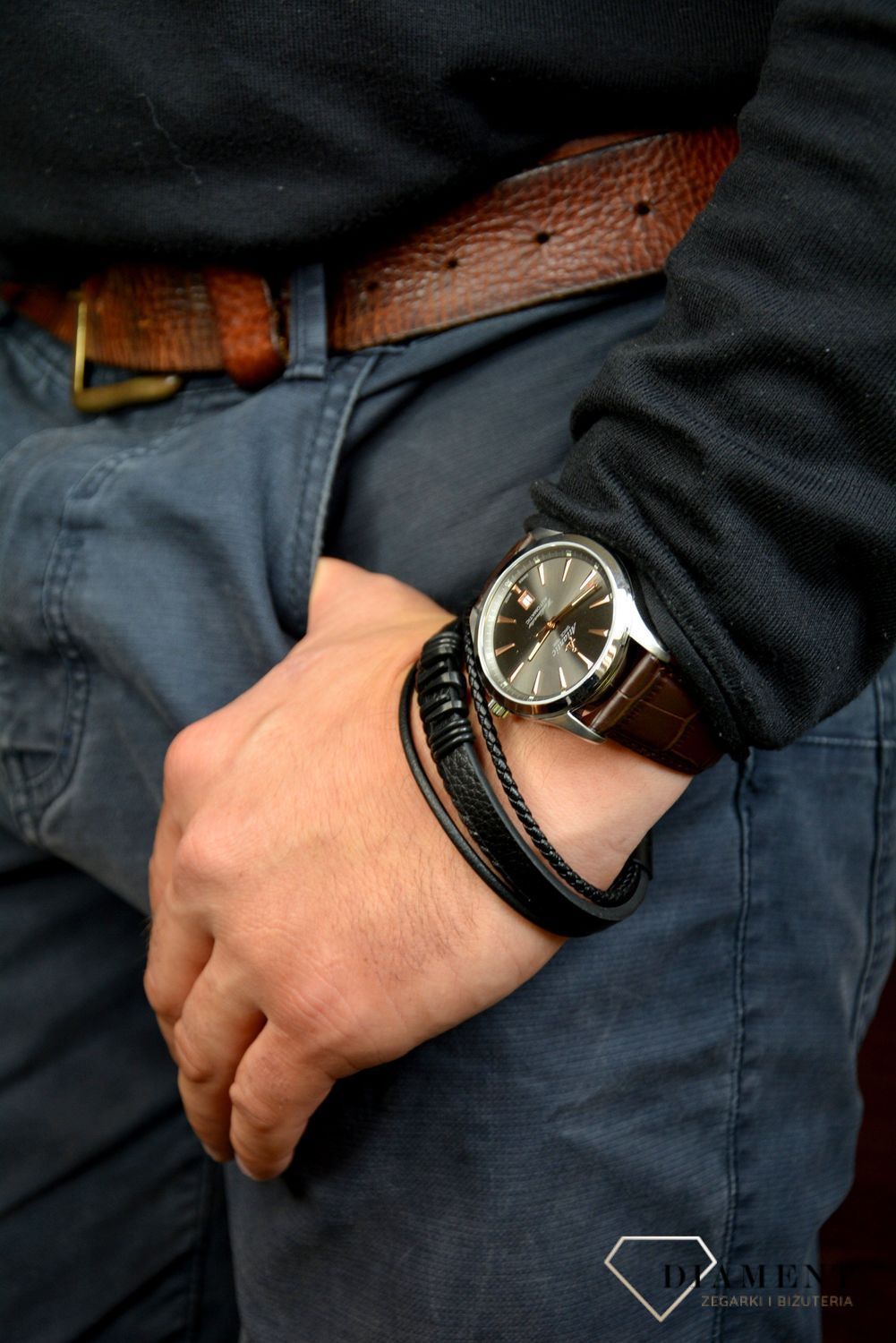 Bransoletka męska skórzana 'ozdobny element z plecionkami' DIA-BRA-S1854658-STAL.jpg