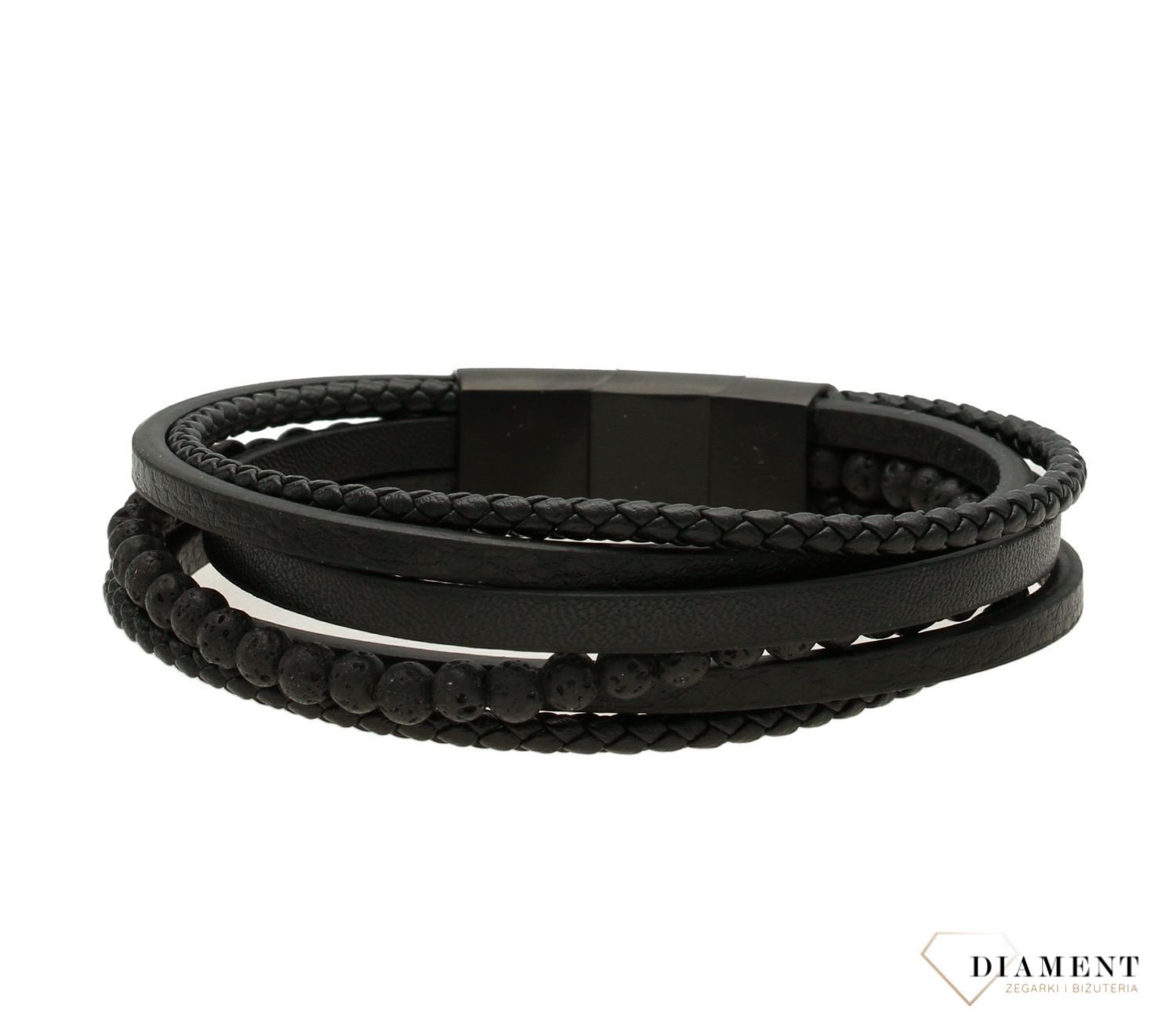 123Bransoletka skórzana męska 'ozdobne czarne paski' DIA-BRA-S1873952-STAL ✅ Bransoletka męska skórzana z regulacją długości przy zapięciu. ✅.jpg