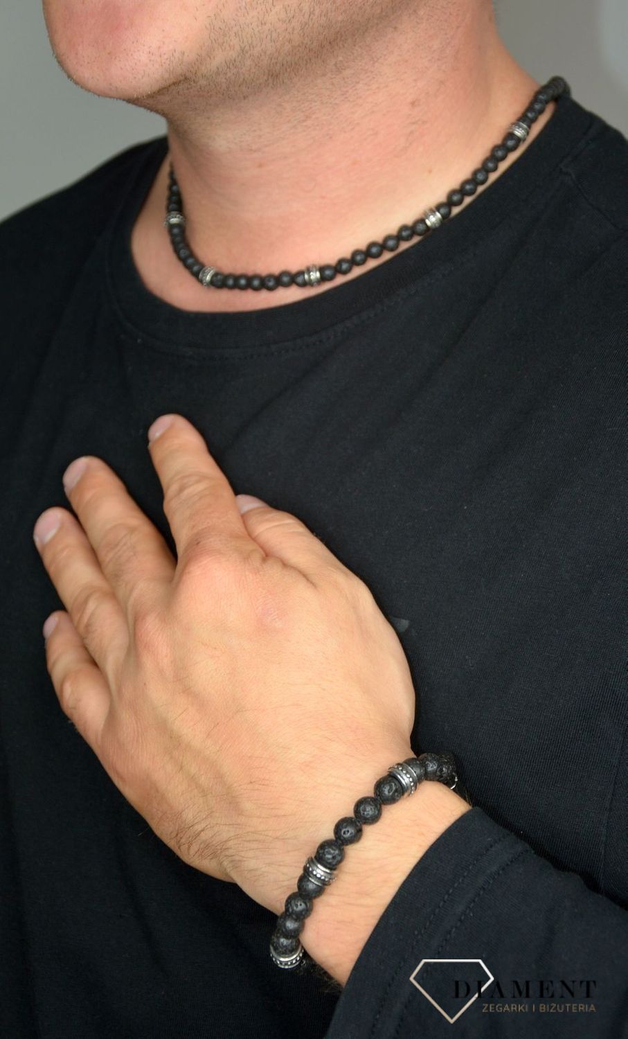 Bransoletka męska z lawy wulkanicznej z grawerem DIA-BRA-S1893952-STAL.jpg
