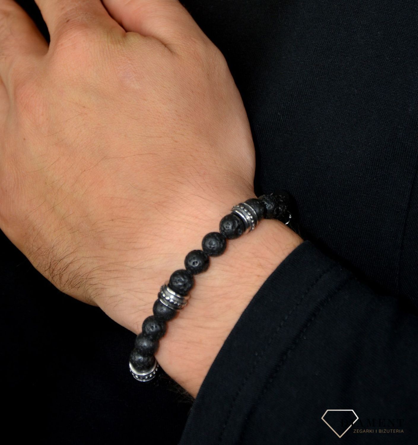 Bransoletka męska z lawy wulkanicznej z grawerem DIA-BRA-S1893952-STAL.jpg