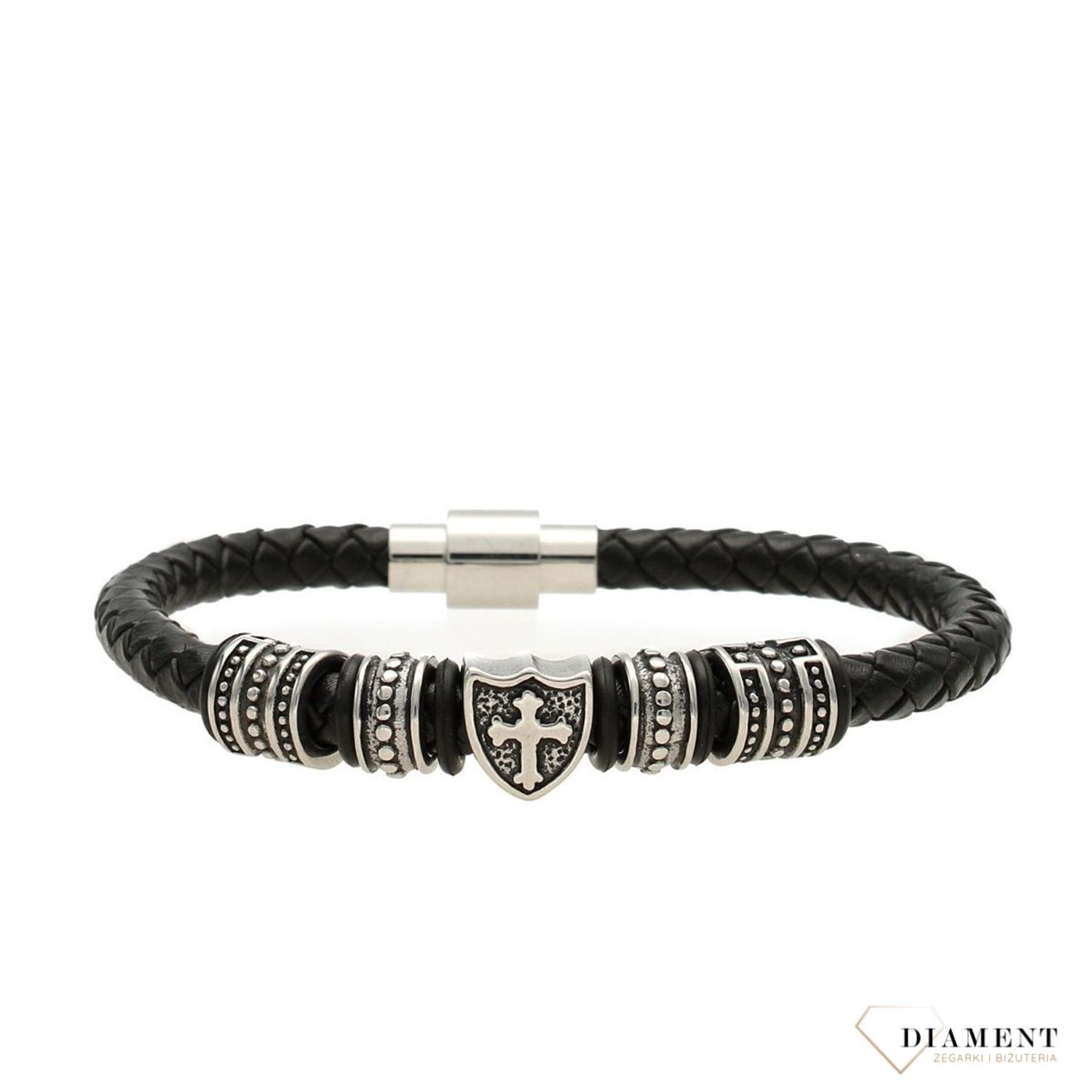 Bransoletka męska skórzana z elementami ozdobnymi DIA-BRA-S1913952-STAL.jpg