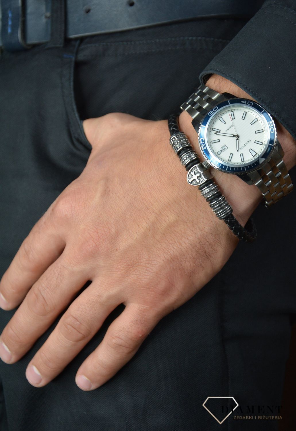 Bransoletka męska skórzana z elementami ozdobnymi DIA-BRA-S1913952-STAL.jpg