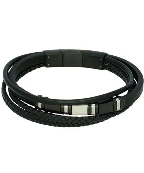 Poczwórna bransoletka męska ze skóry czarnej z blaszką ze stali – regulowana 19–20,5 cm.jpg