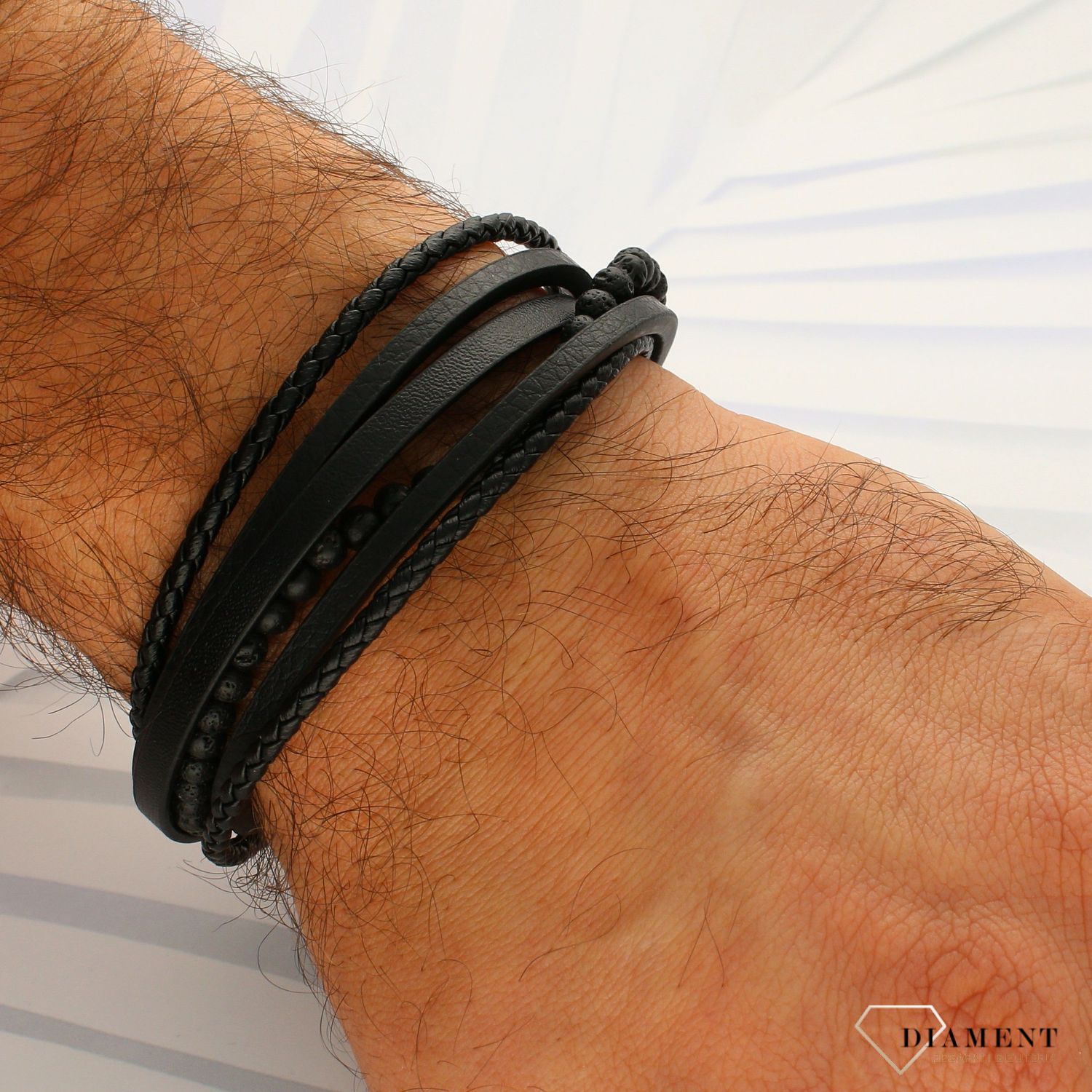 Bransoletka męska skórzana czarna z lawą do graweru BRA-000000-322-SKÓRA.jpg