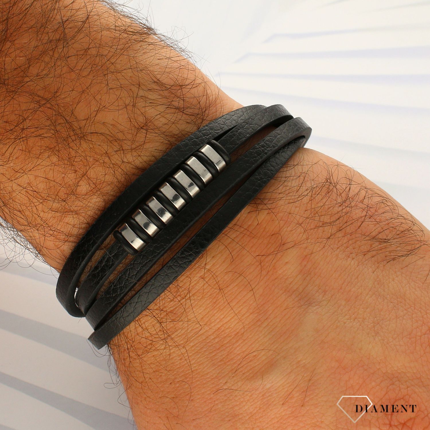 Skórzana bransoletka męska ze stalą 'Napisz swój tekst' DIA-BRA-S2663952-SKÓRA.jpg