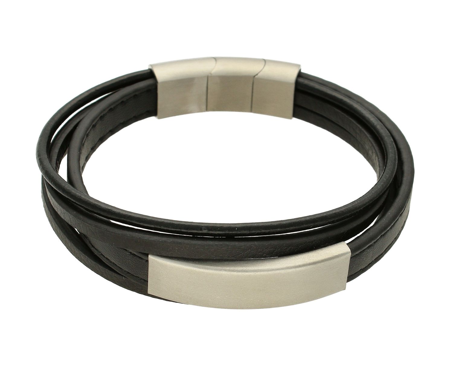 Bransoletka męska skórzana ze stalową blaszką DIA-BRA-S3864254-STAL. Cała bransoletka jest w czarnym kolorze. Bransoletka męska wykonana ze stali szlachetnej i skóry takie połączenie idealnie wpisuje się w wielkomiejski styl.jpg