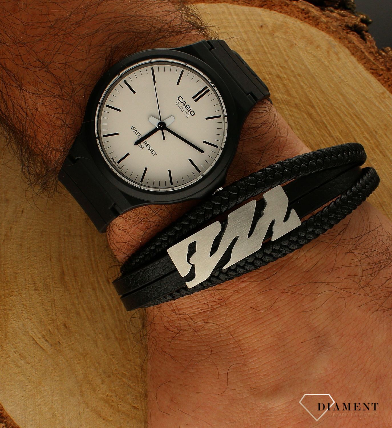 Bransoletka męska skórzana plecionka z ozdobną blaszką Grawer gratis DIA-BRA-S3933952-STAL. Męska bransoletka skórzana..jpg