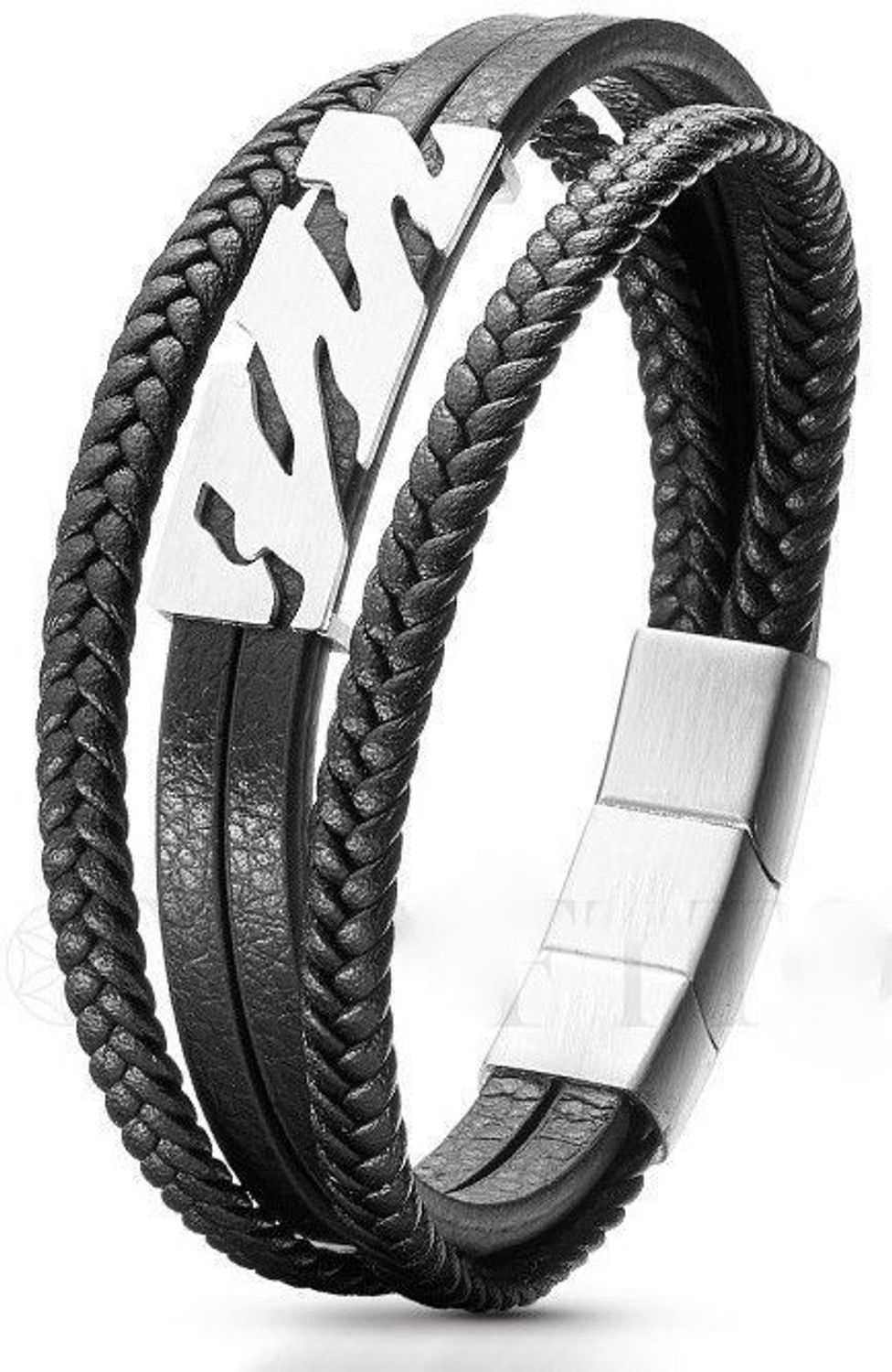 Bransoletka męska skórzana plecionka z ozdobną blaszką Grawer gratis DIA-BRA-S3933952-STAL. Męska bransoletka skórzana..jpg