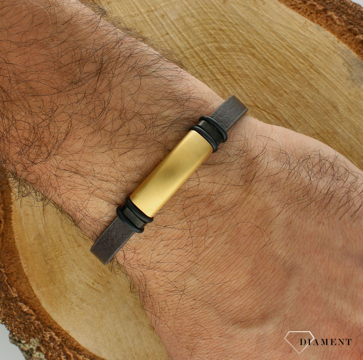 Bransoletka męska skórzana ze złotą blaszką do graweru DIA-BRA-S6033446-STAL (2).jpg