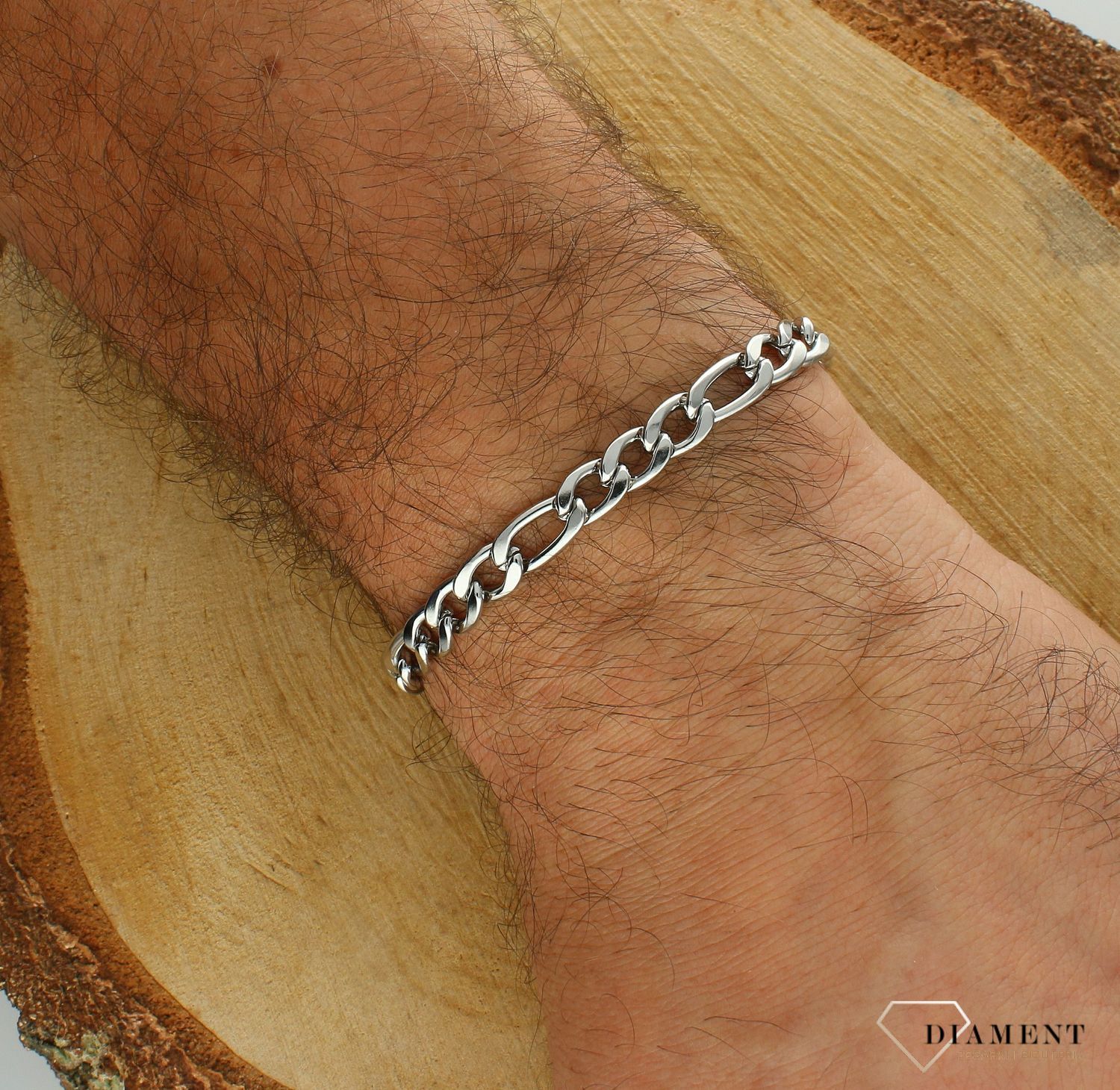 Bransoletka męska stalowa figaro w srebrnym kolorze DIA-BRA-S6551932-STAL (2).jpg