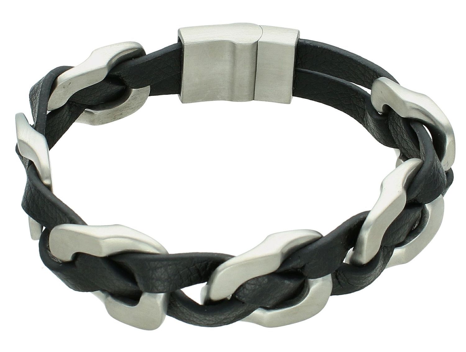 Bransoletka męska skórzana plecionka srebrno-czarna DIA-BRA-S6566879-STAL.  Męska bransoletka skórzana. Bransoletka skórzana czarna. Skórzana męska bransoletka plecionka. Męska bransoletka na prezent (2).jpg