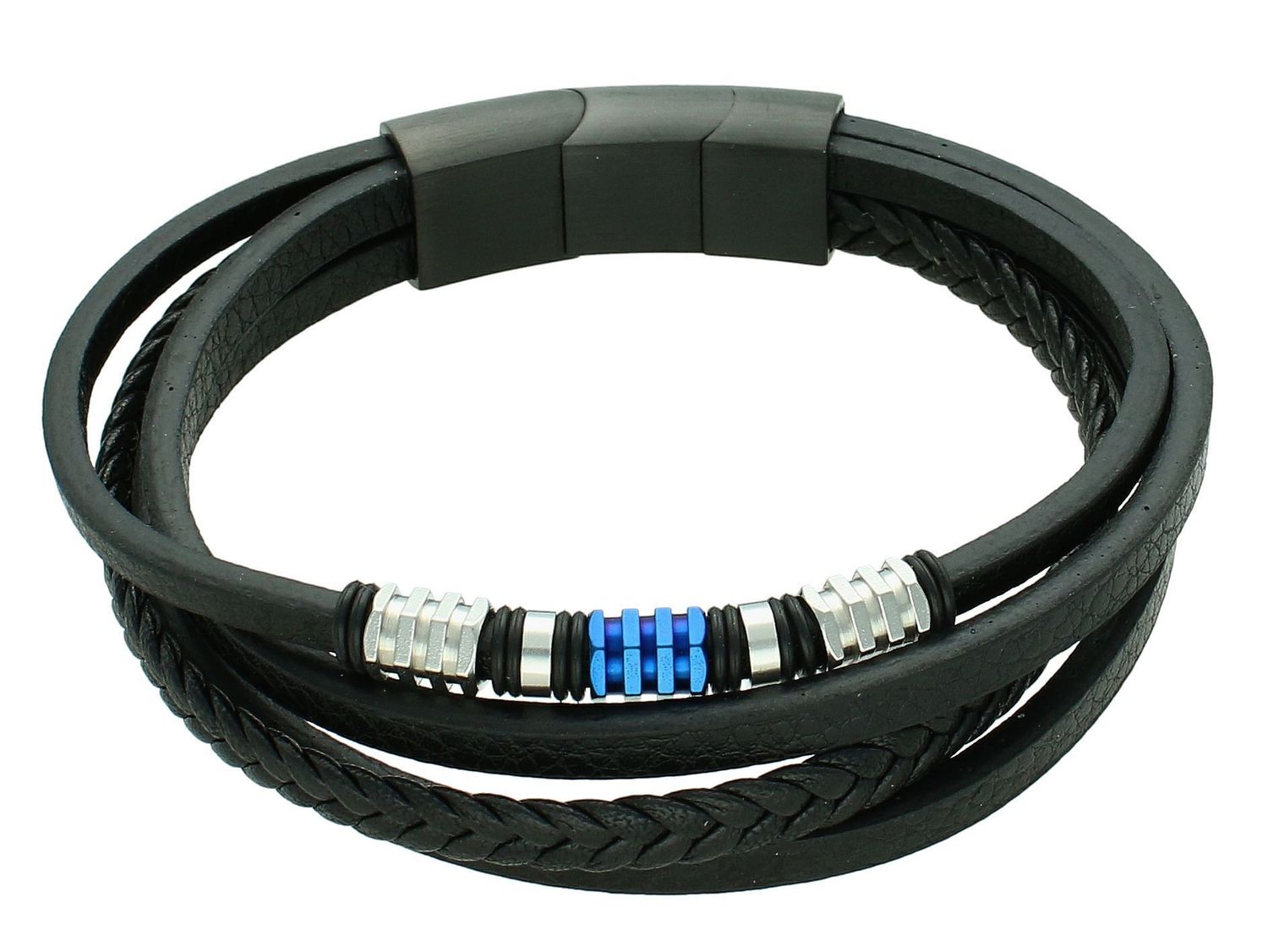 Bransoletka męska skórzana plecionka z niebieskim elementem ozdobnym DIA-BRA-S6664254-STAL (2).jpg