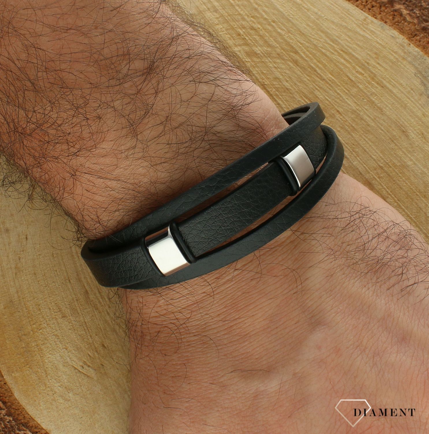 Bransoletka męska czarne skórzane paski.jpg
