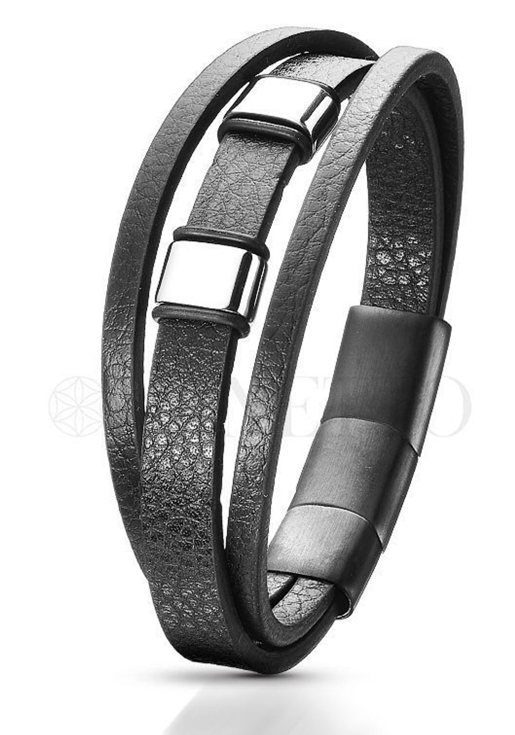 Bransoletka męska czarne skórzane paski.jpg