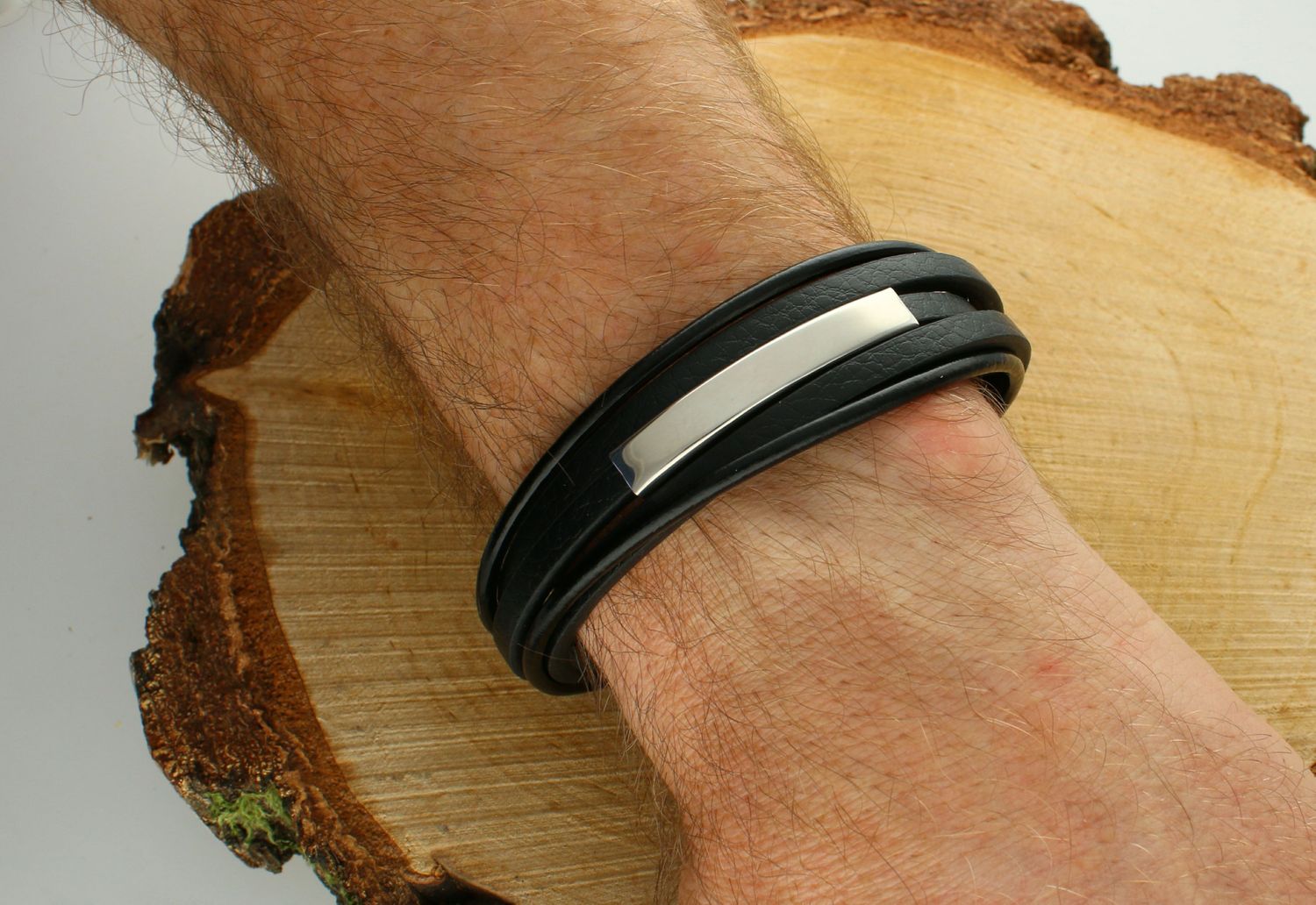 Bransoletka męska skórzana ze srebrną blaszką Grawer DIA-BRA-S6683849-STAL  2.jpg