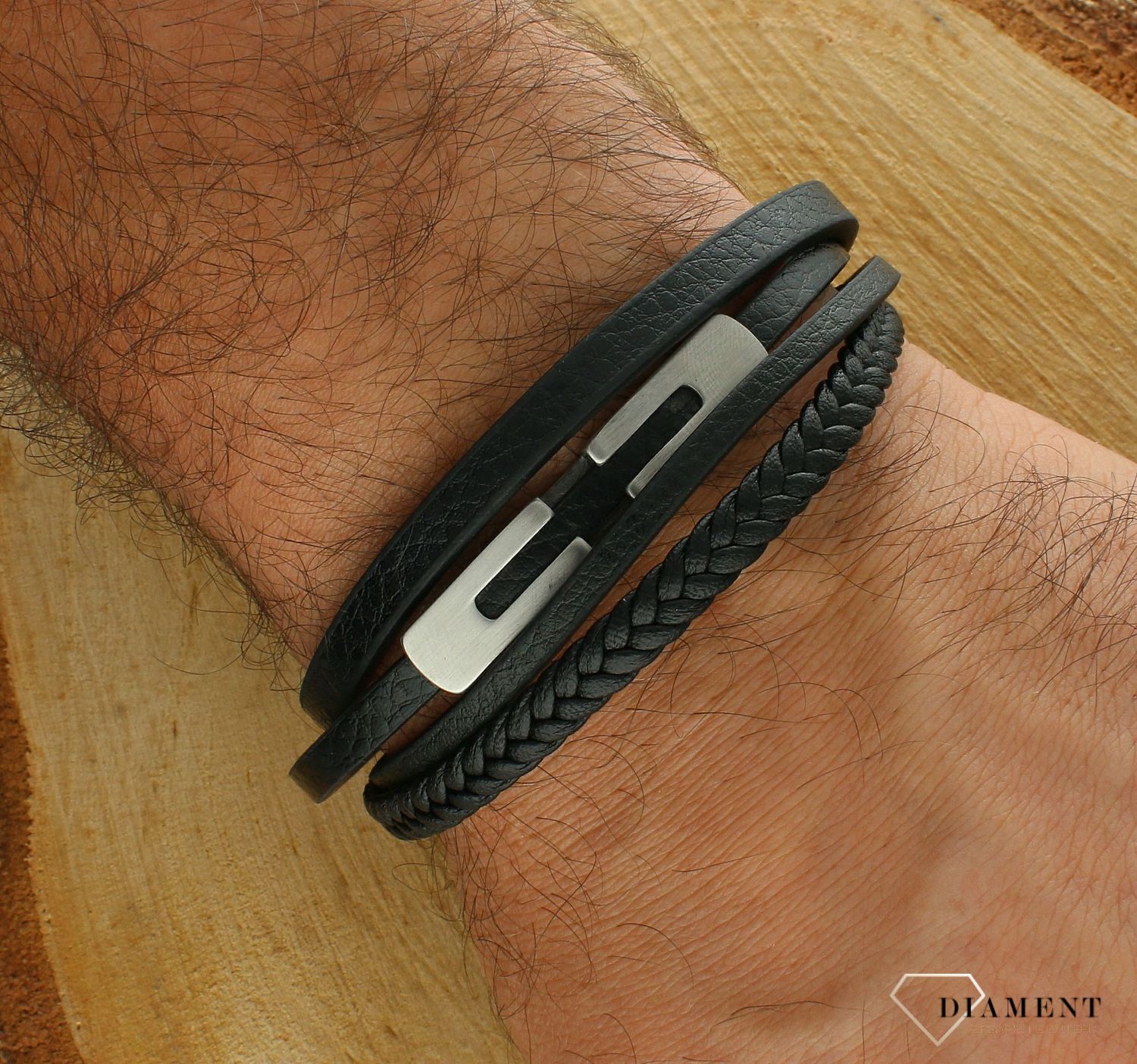 Męska bransoletka skórzana. Bransoletka skórzana z blaszką. Skórzana męska bransoletka plecionka. Męska bransoletka na prezent..jpg