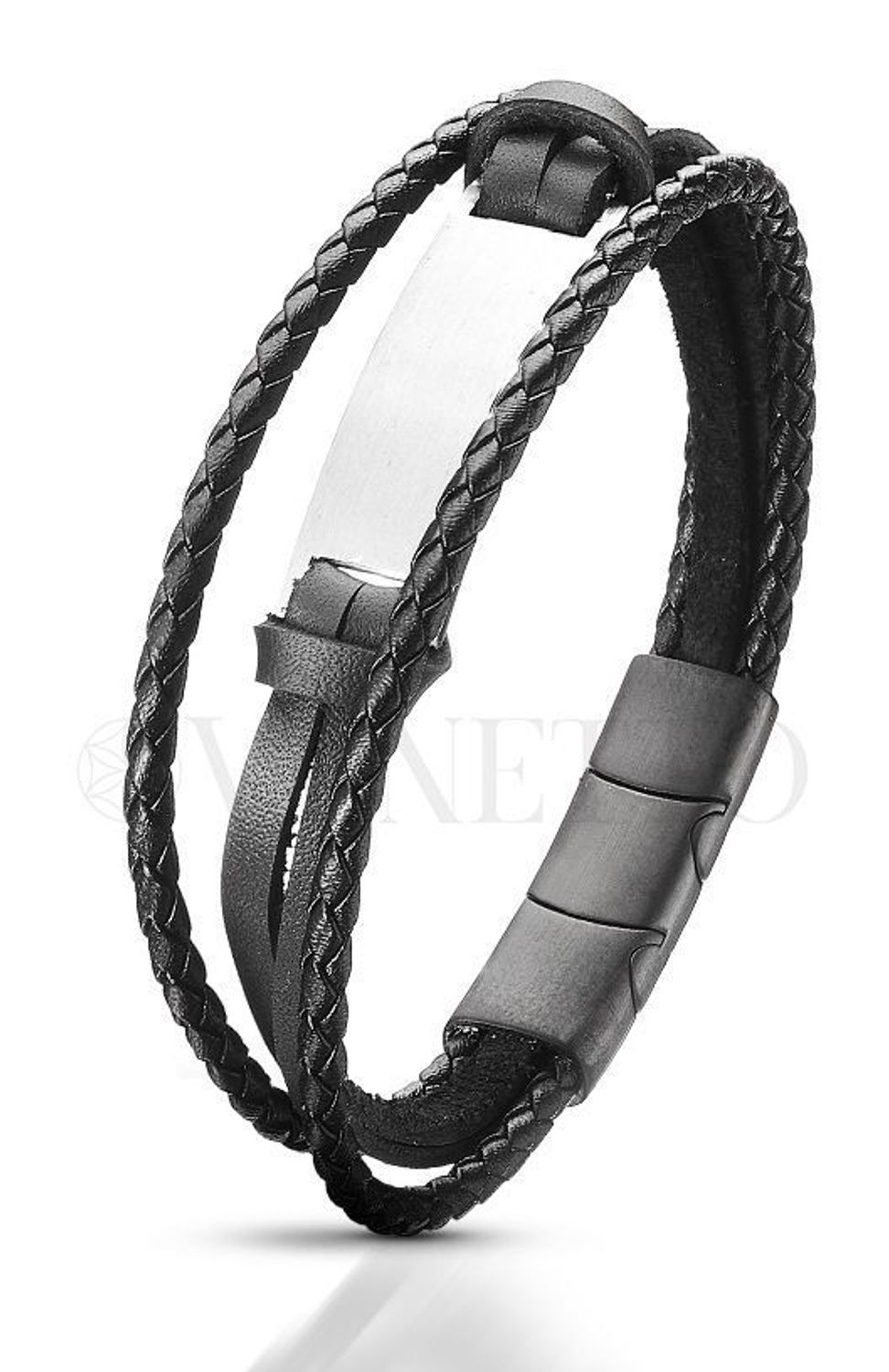 Bransoletka męska skórzana plecionka z blaszką do graweru DIA-BRA-S6743849-STAL. Męska bransoletka skórzana. Bransoletka skórzana z blaszką. Skórzana męska bransoletka plecionka. Męska bransoletka na prezent..jpg