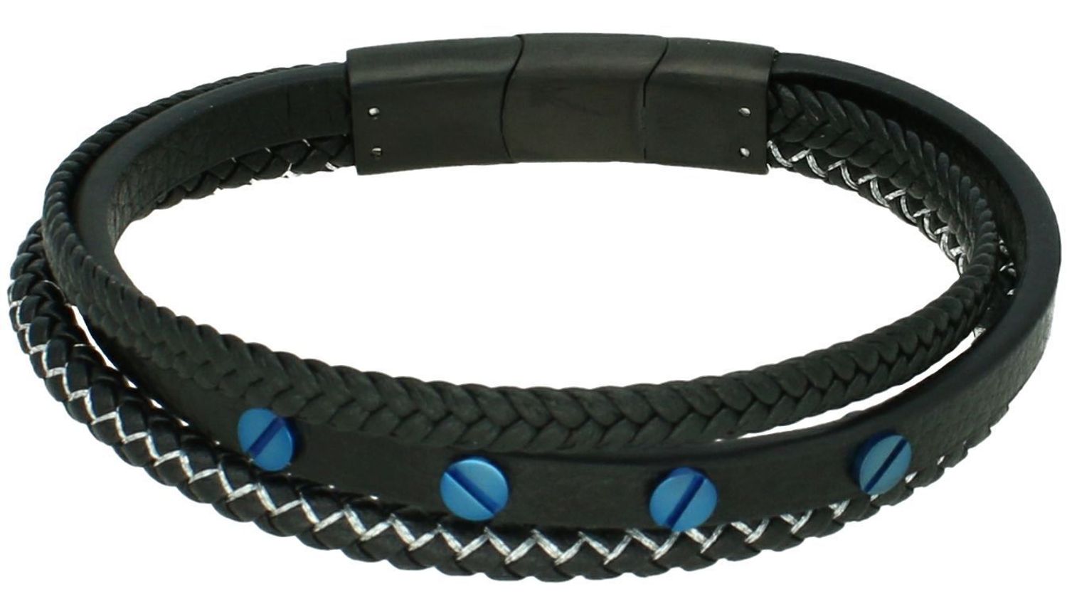 Bransoletka męska skórzana DIA-BRA-S7204456-STAL Bransoletka męska skórzana z stalą szlachetną. Stalowa bransoletka z czarną skórą nadaje bransoletce charakteru.2.jpg