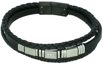 Bransoletka męska z trzema czarnymi rzemieniami i stalowymi elementami DIA-BRA-S8104456-STAL. Długość 20,5 cm. Stylowy, trwały dodatek dla nowoczesnego mężczyzny.1.jpg