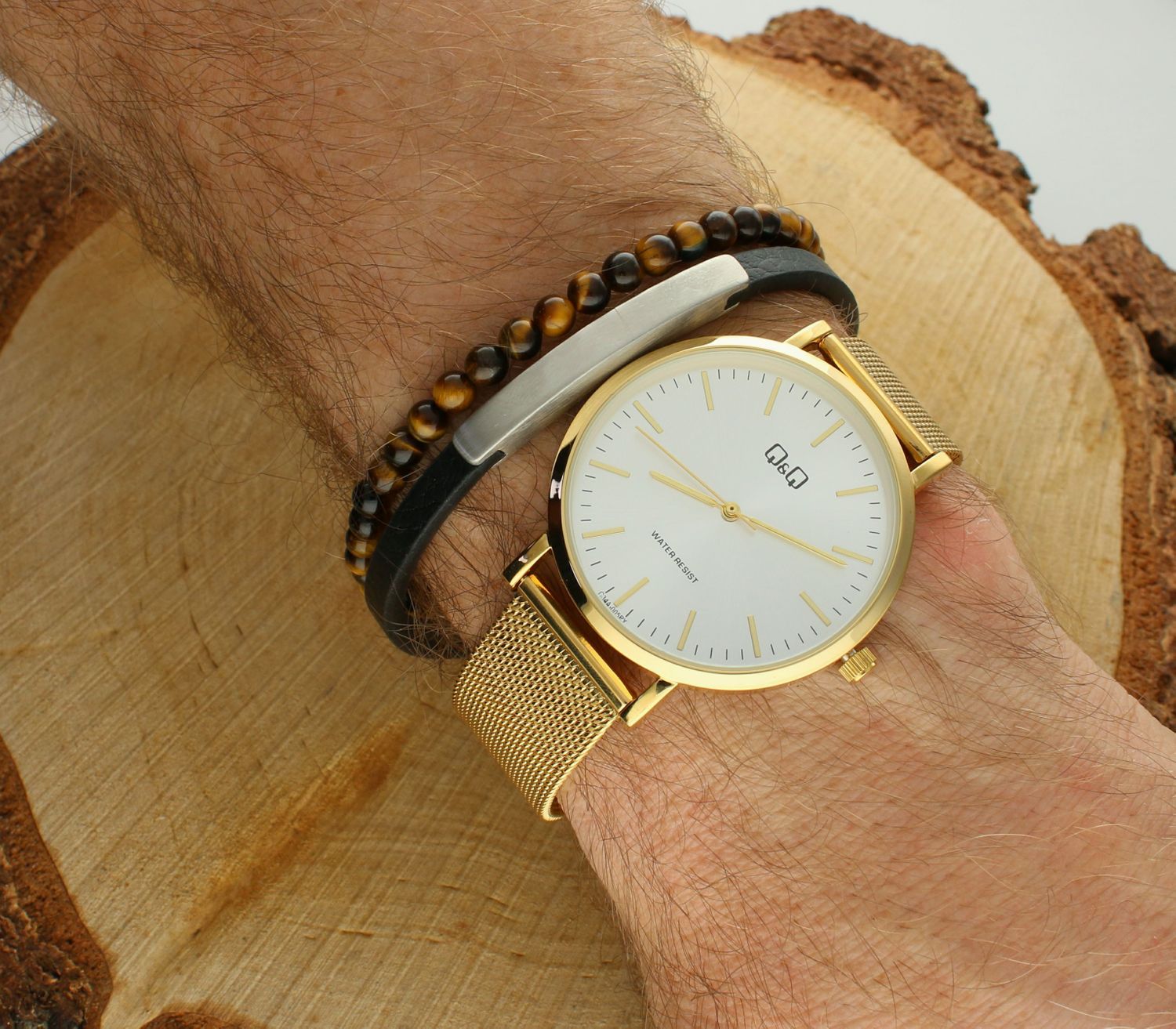 Bransoletka męska skórzana tygrysie oko DIA-BRA-S8114456-STAL Bransoletka męska skórzana, ozdobiona kamieniami tygrysie oko. Stalowa bransoletka z czarną skórą nadaje bransoletce charakteru..jpg