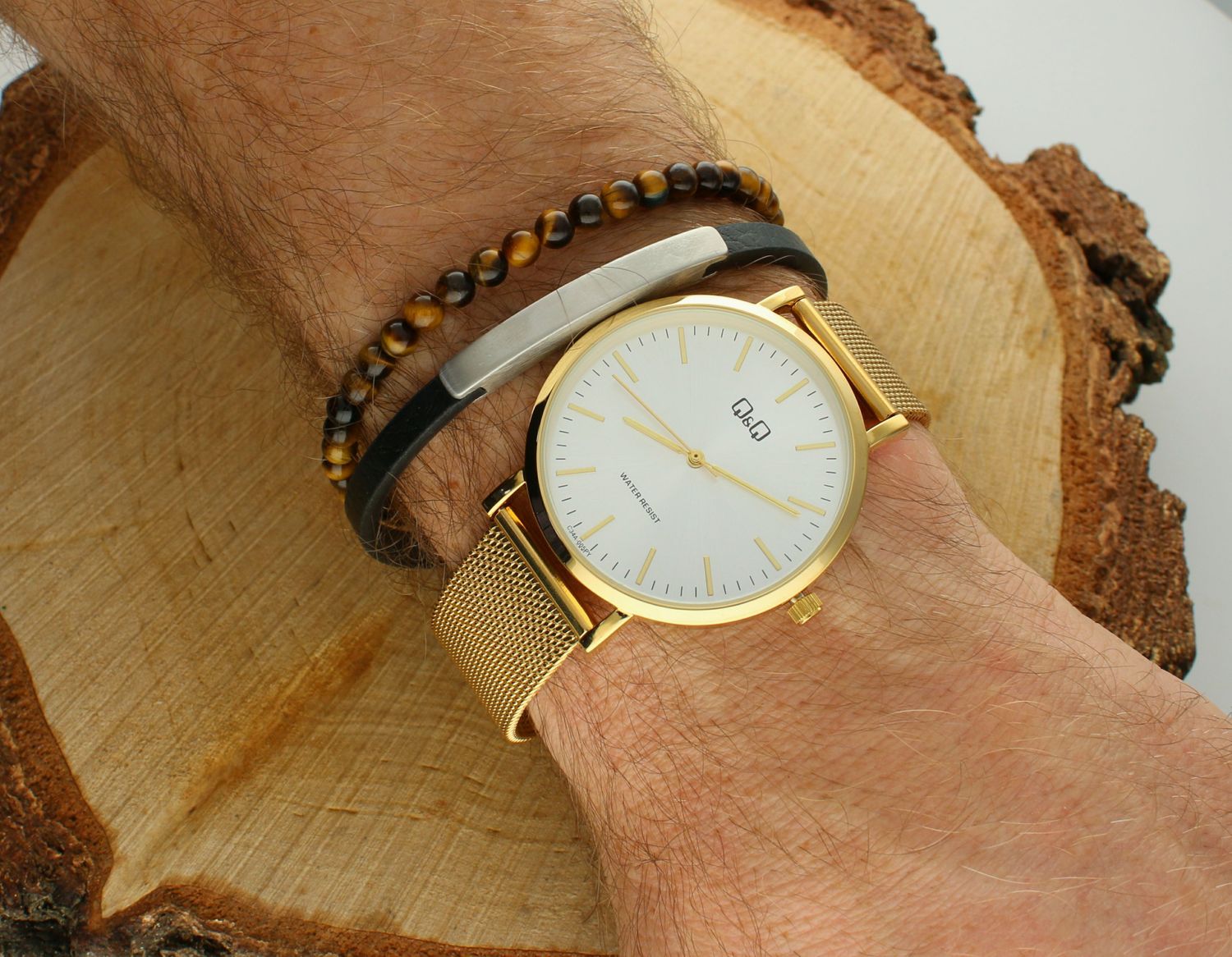 Bransoletka męska skórzana tygrysie oko DIA-BRA-S8114456-STAL Bransoletka męska skórzana, ozdobiona kamieniami tygrysie oko. Stalowa bransoletka z czarną skórą nadaje bransoletce charakteru..jpg