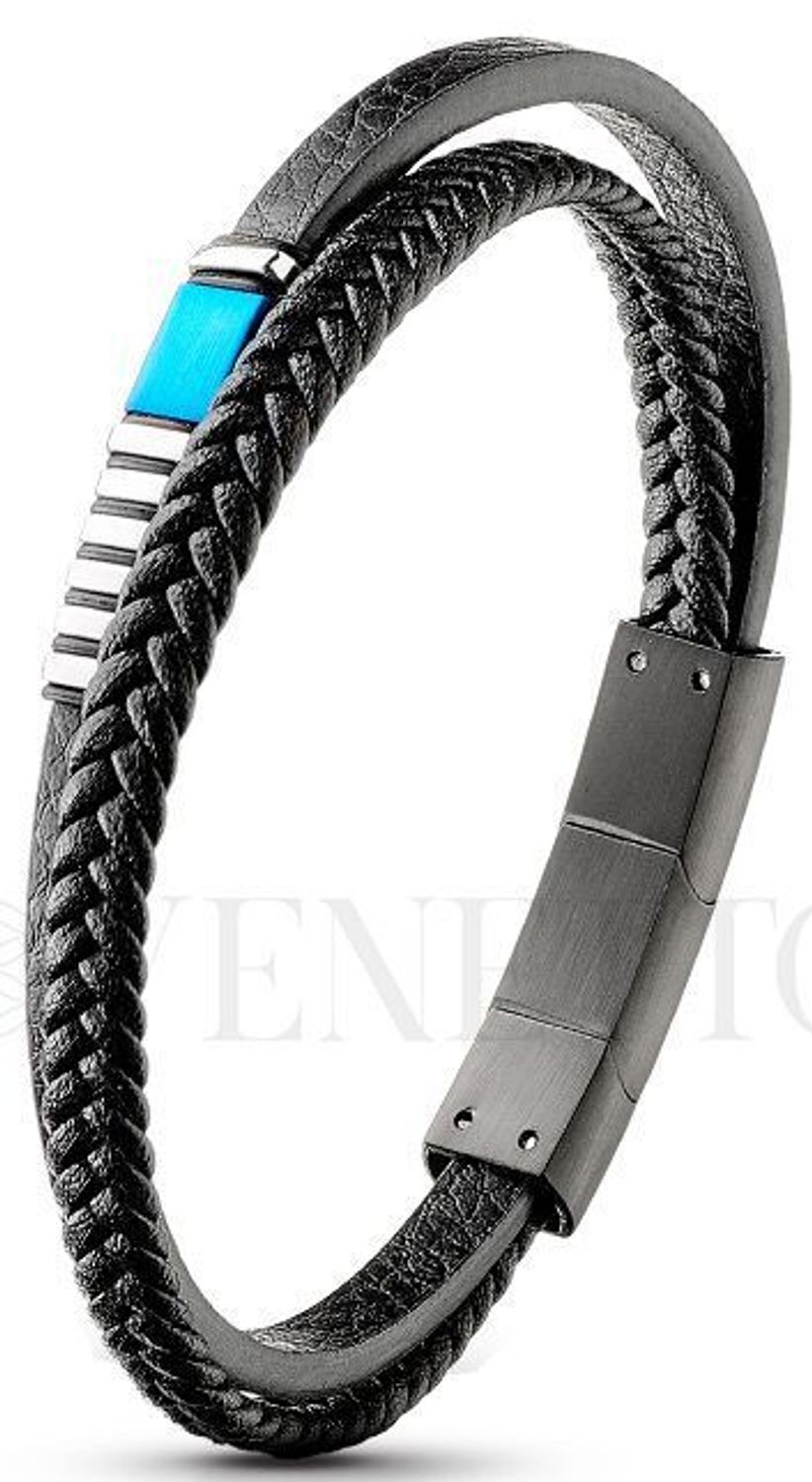 Bransoletka męska skórzana DIA-BRA-S8183952-STAL Bransoletka męska skórzana z stalą szlachetną. Stalowa bransoletka z czarną skórą nadaje bransoletce charakteru. Bransoletka składa się z dwóch.jpg
