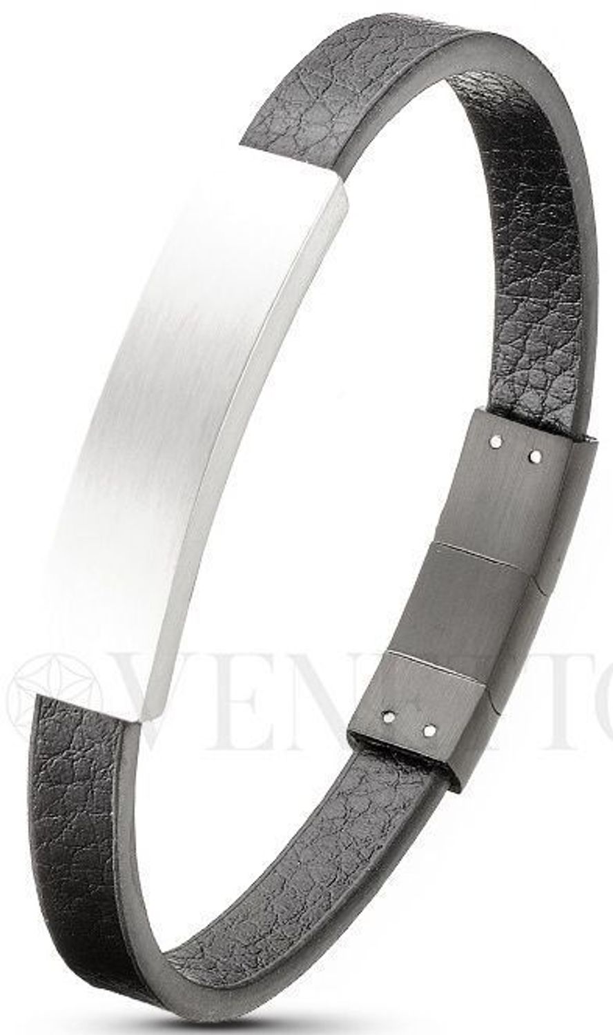 Bransoletka męska skórzana DIA-BRA-S8294254-STAL z blaszką do graweru. Długość 21–22 cm. Elegancka, trwała i personalizowana biżuteria 1.jpg